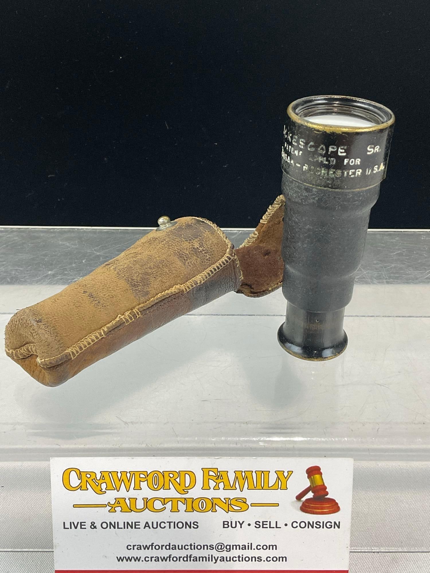 Pocketscope SR Wollensak Telescope Rochester NY, 4 inches long w/leather case: Appears to be in good shape. The piece measures approx 4h x 2w x 2d inches. See pics. E-6610