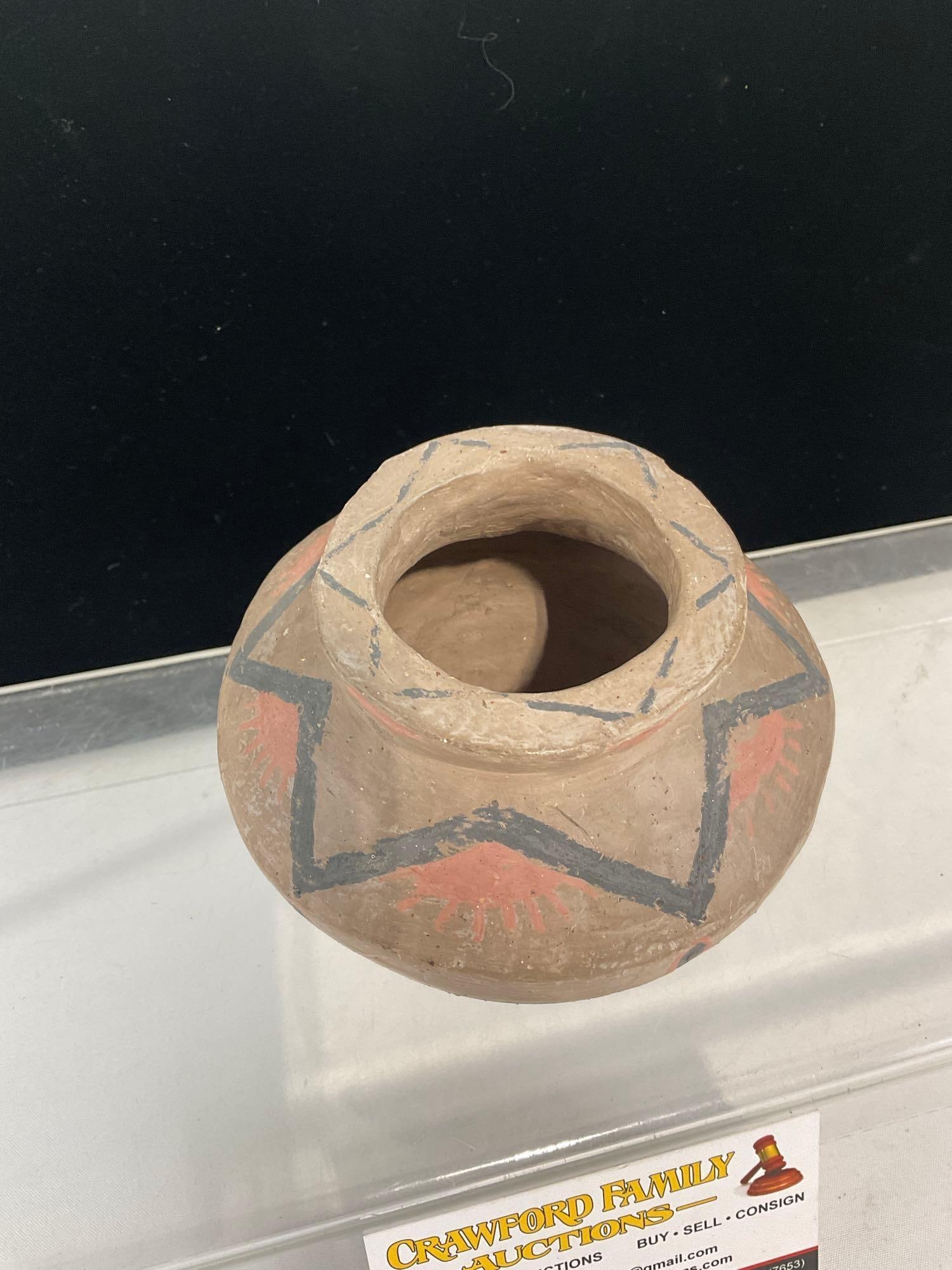 Earthenware Vase, handpainted zigzag motif, 4 inches tall, possibly Native American - 2