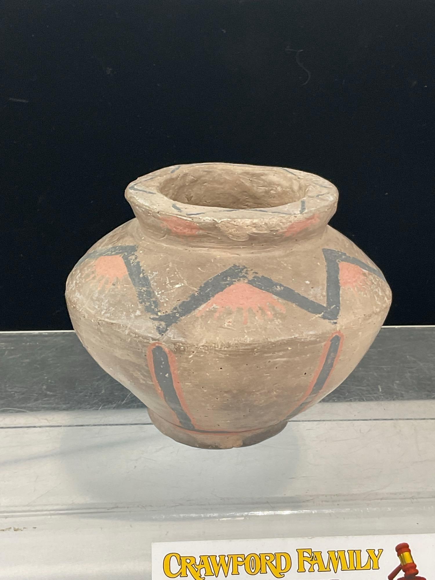 Earthenware Vase, handpainted zigzag motif, 4 inches tall, possibly Native American - 3