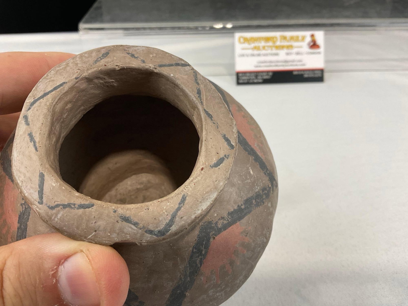 Earthenware Vase, handpainted zigzag motif, 4 inches tall, possibly Native American - 5