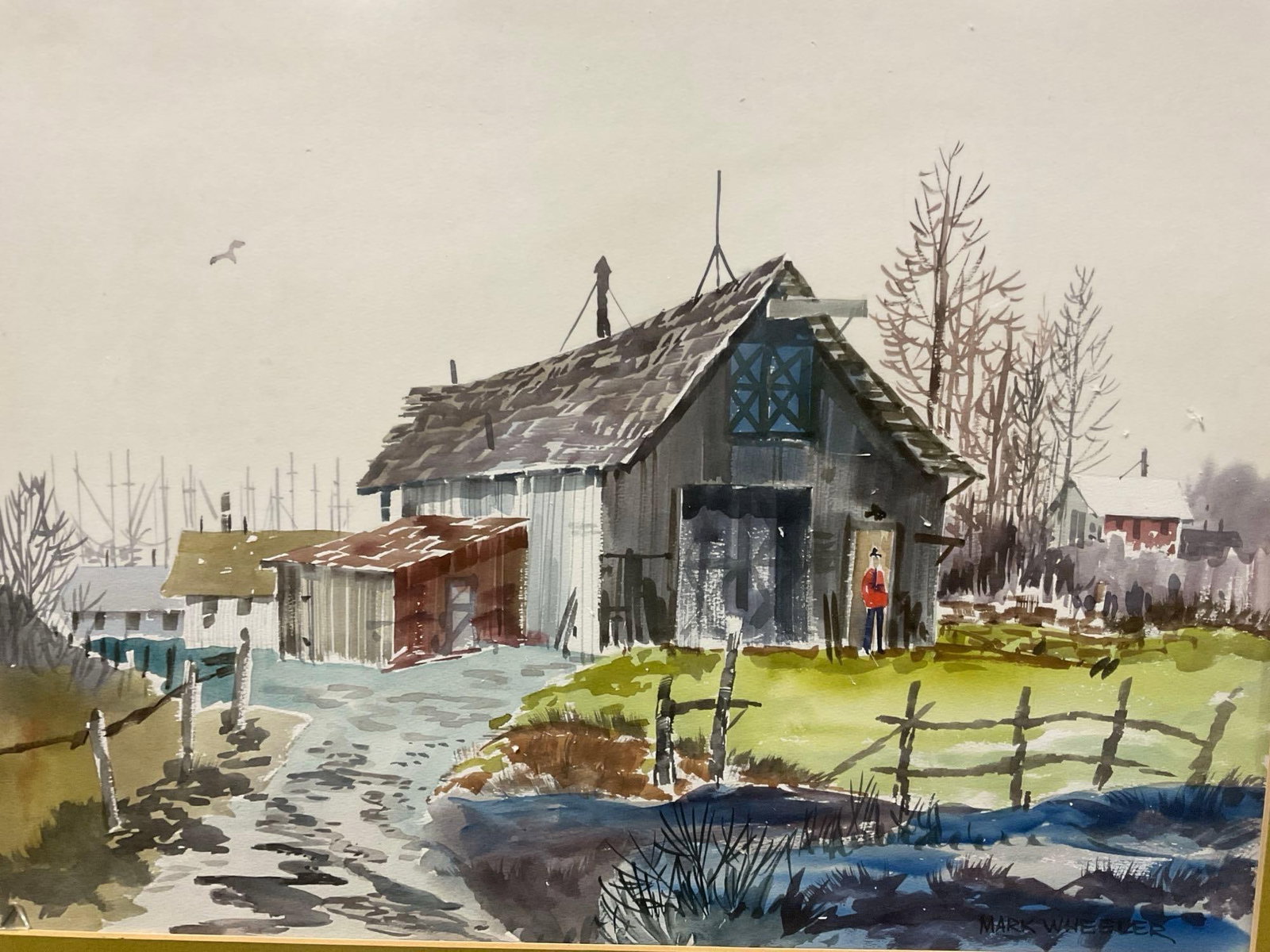 Framed Signed Original Watercolor on Board, Rural Barn Scene by Mark Wheeler, 20x25 inches - 2