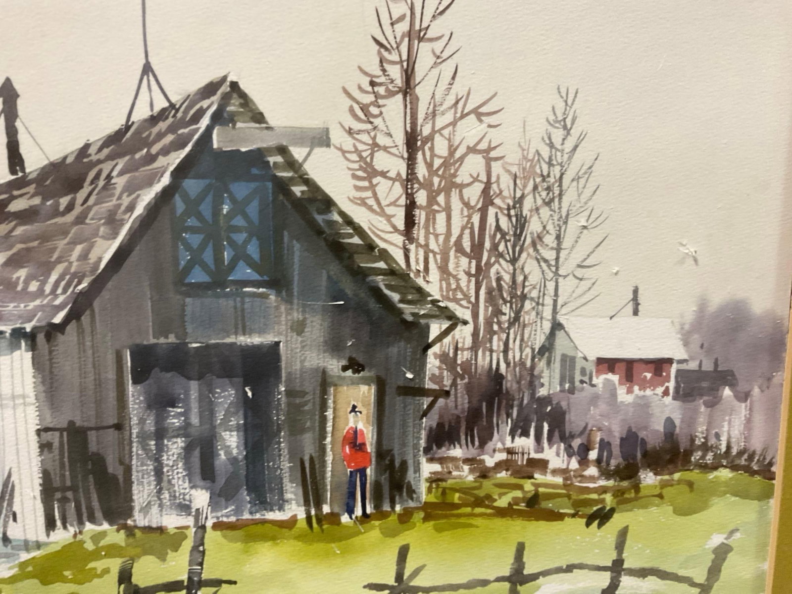 Framed Signed Original Watercolor on Board, Rural Barn Scene by Mark Wheeler, 20x25 inches - 4