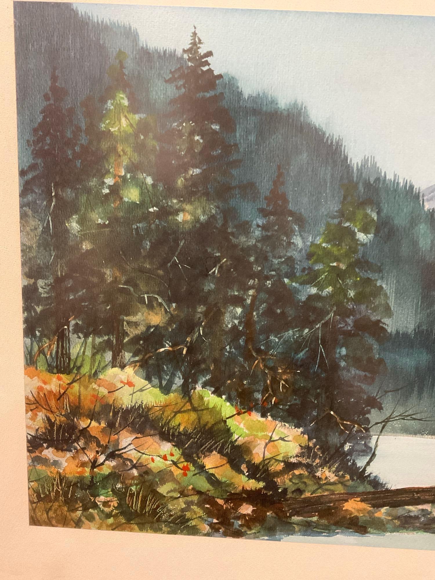 Framed Signed Original Watercolor on Board, Mountain Lake Scene by Mark Wheeler, 24x34 inches - 5