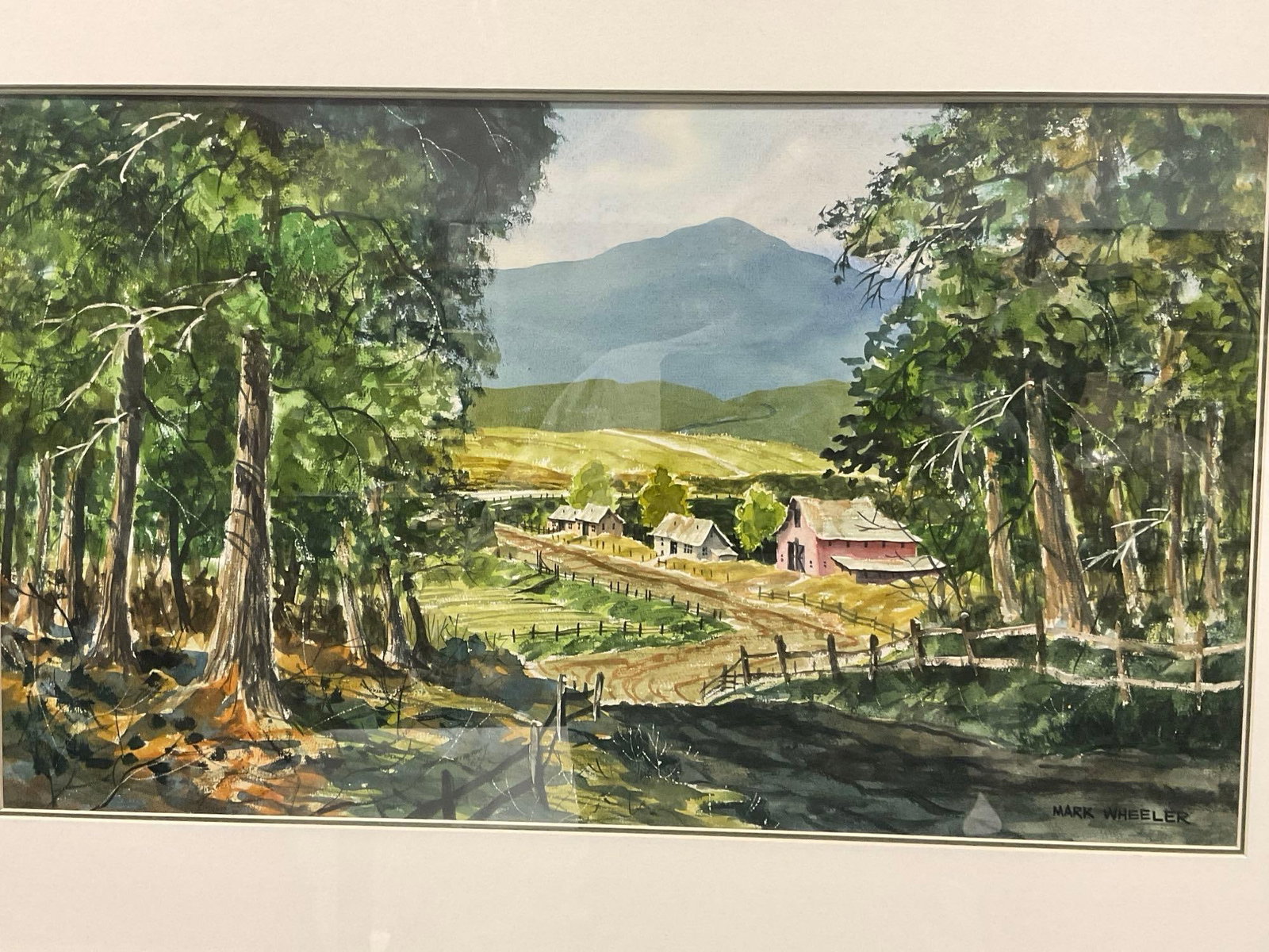 Framed Signed Original Watercolor on Board, Farm Backroad Scene by Mark Wheeler, 24x34 inches - 2