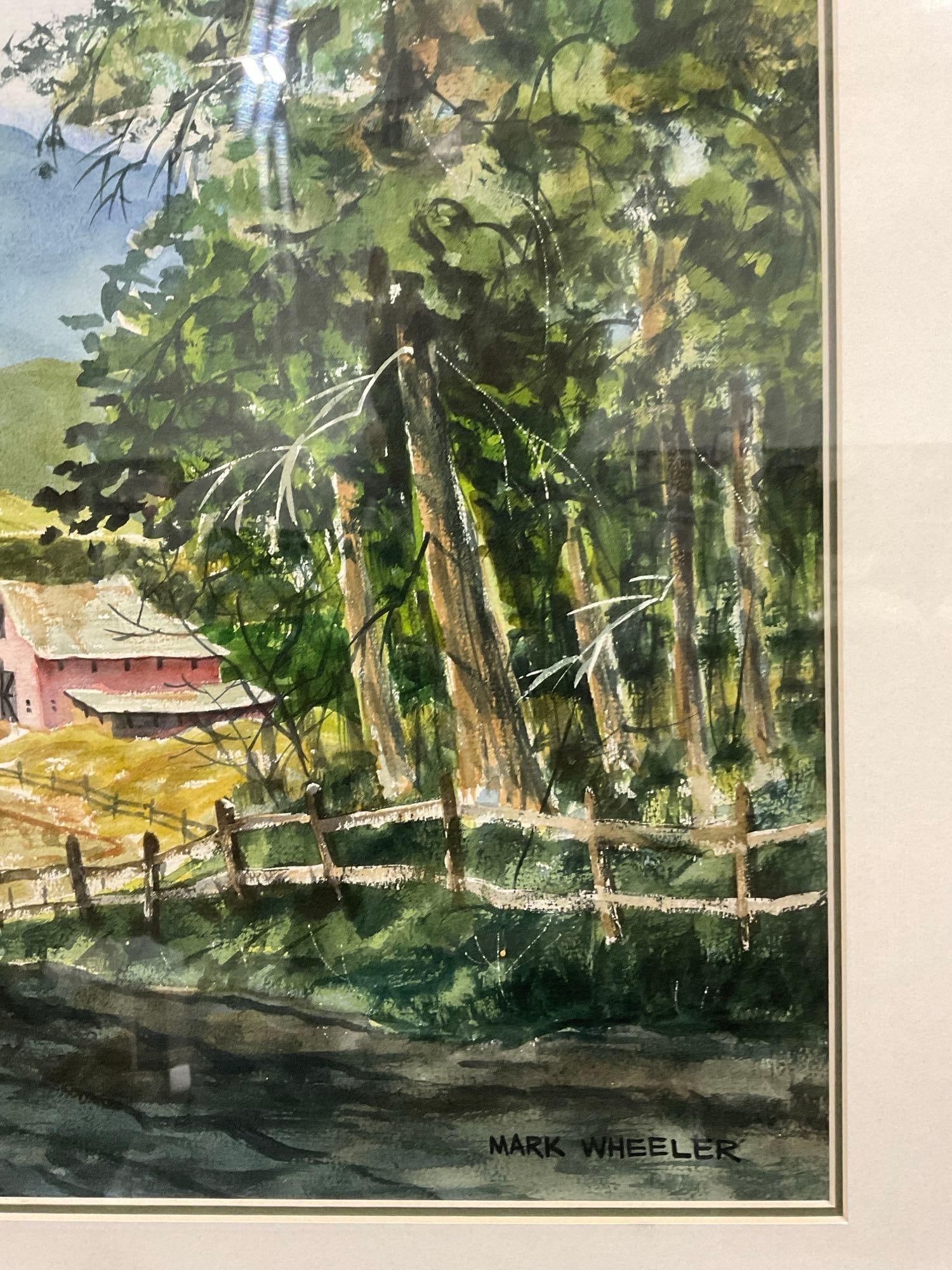 Framed Signed Original Watercolor on Board, Farm Backroad Scene by Mark Wheeler, 24x34 inches - 3