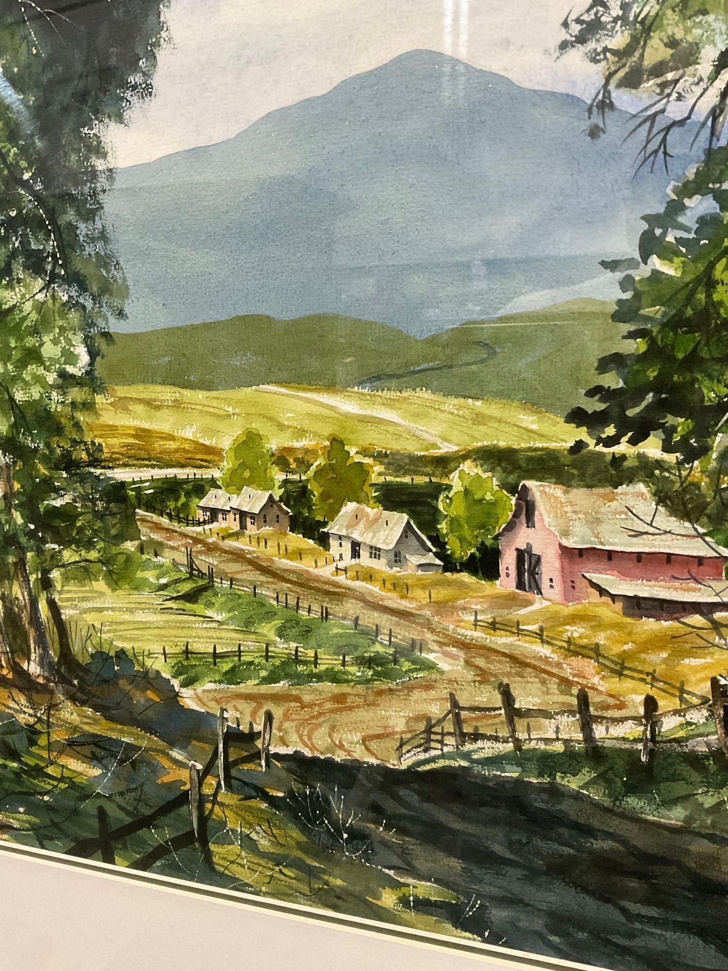 Framed Signed Original Watercolor on Board, Farm Backroad Scene by Mark Wheeler, 24x34 inches - 4
