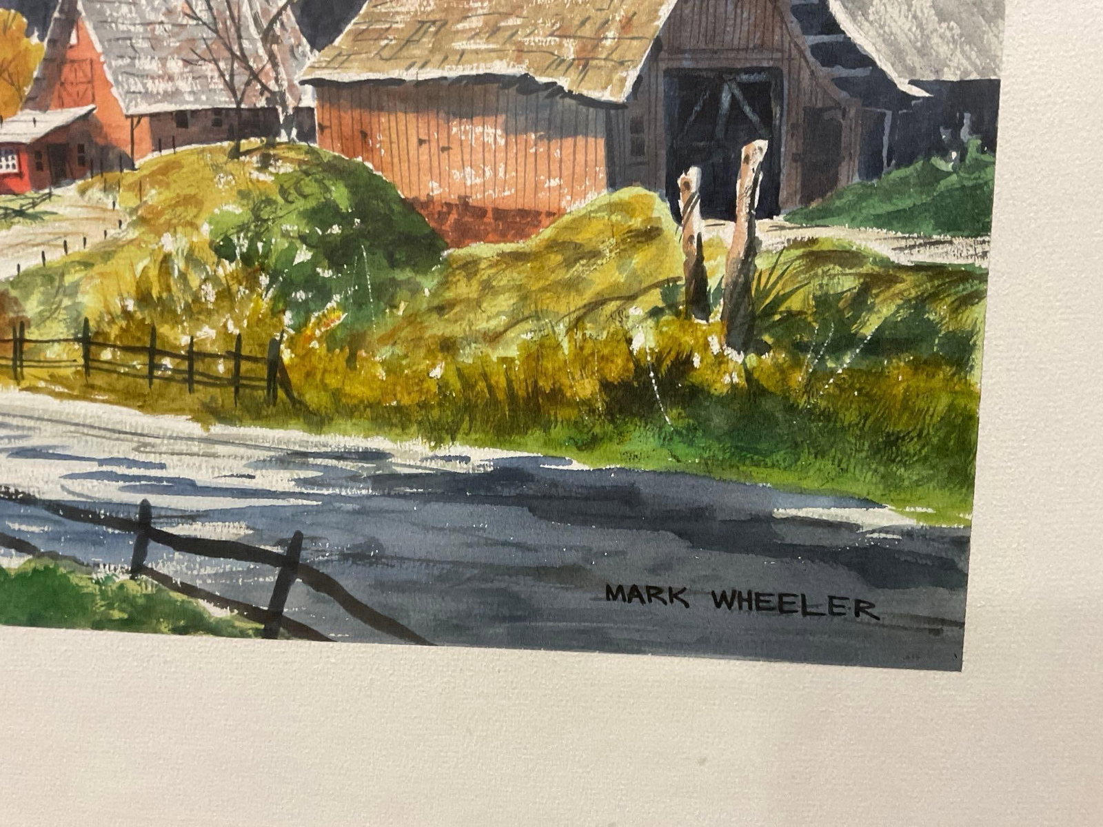 Framed Signed Original Watercolor on Board, Farm Road in the Mountains by Mark Wheeler, 22x32 inc... - 3