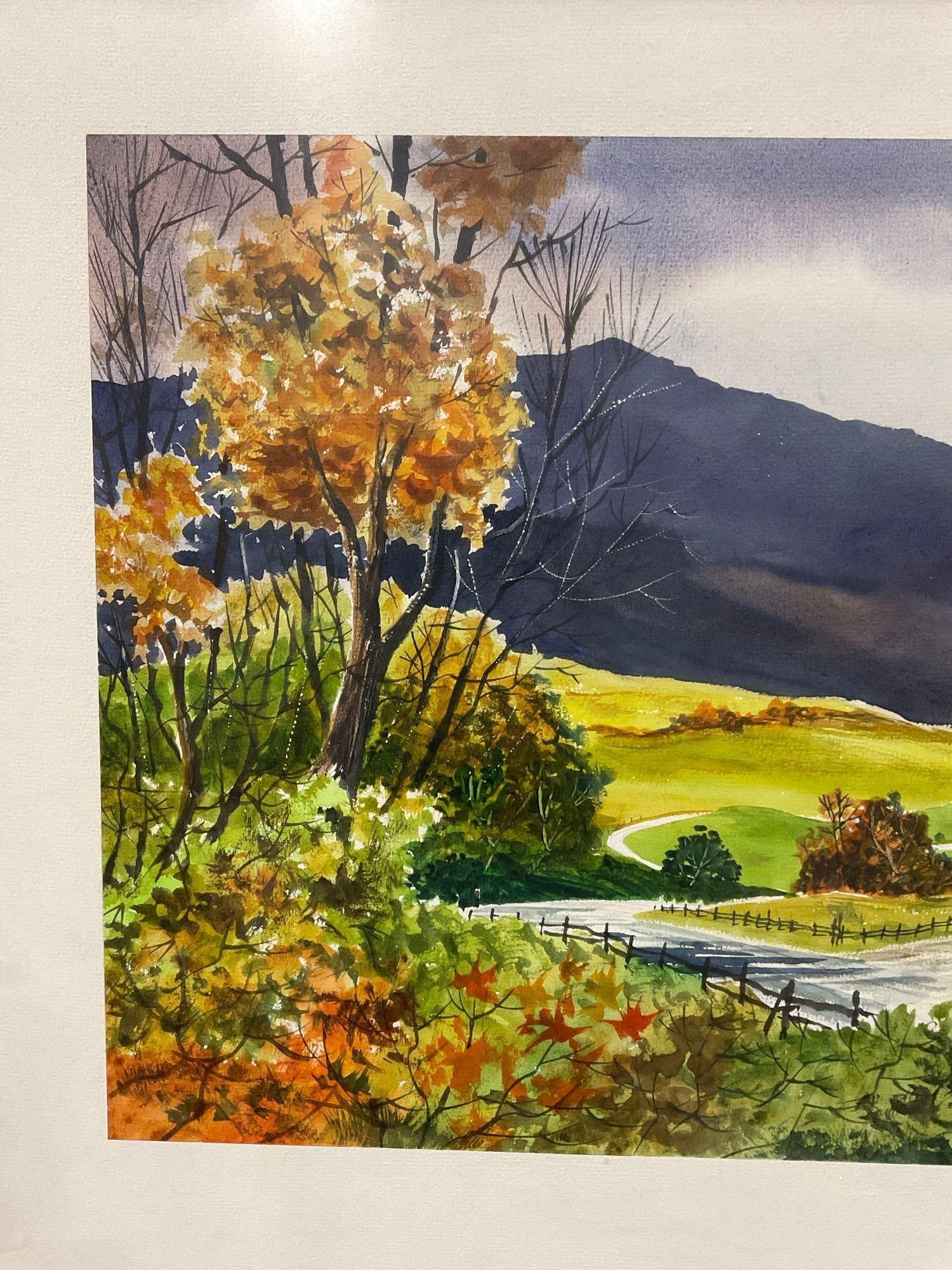 Framed Signed Original Watercolor on Board, Farm Road in the Mountains by Mark Wheeler, 22x32 inc... - 5
