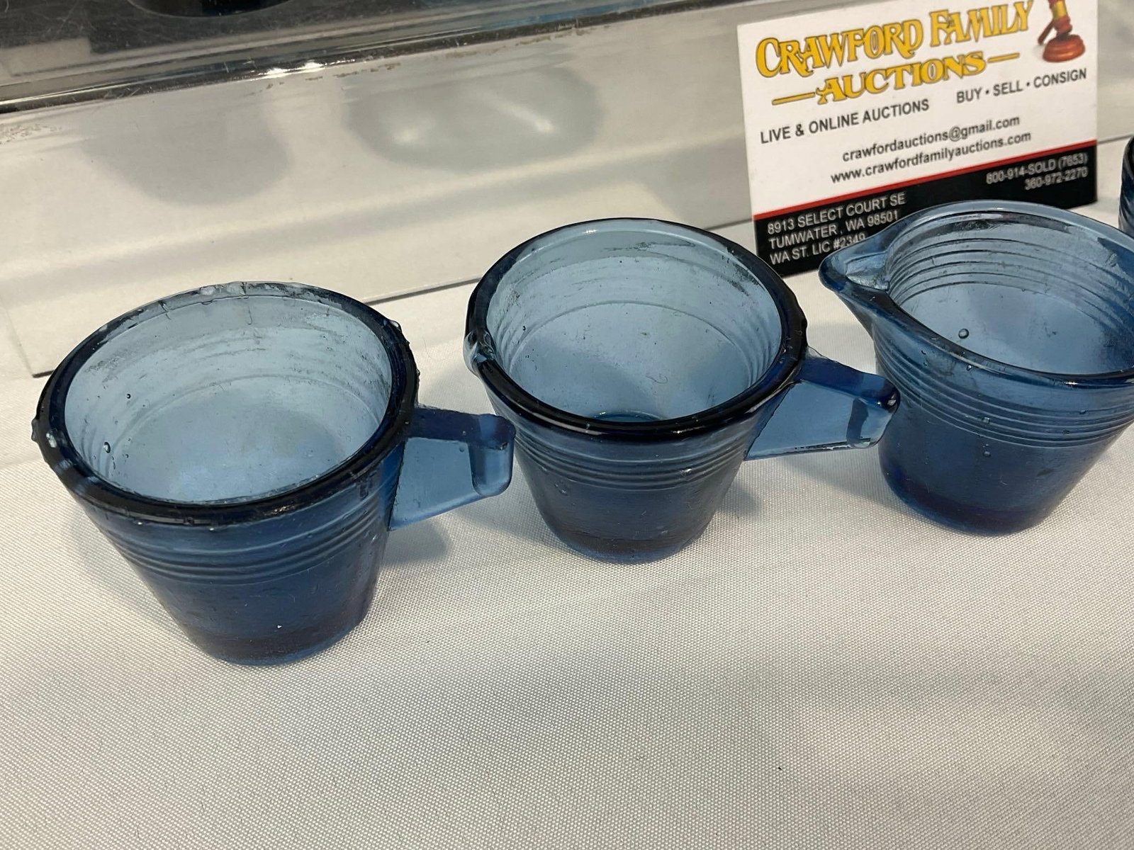 Antique Kodak Eastman Co Glass, & 7 Akro Childrens Cobalt Glasses & Pair of Mini Candlestick Hold... - 2