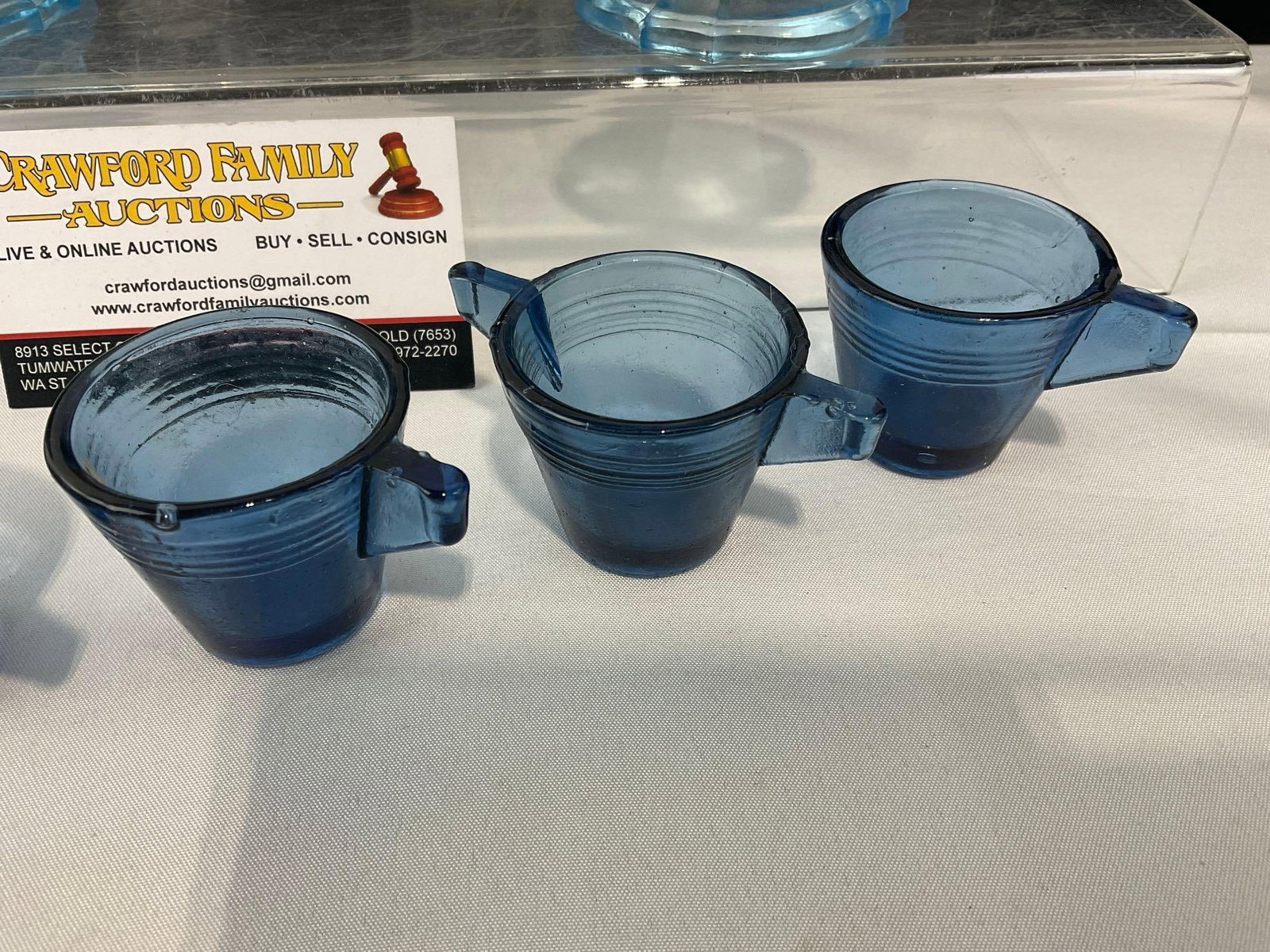 Antique Kodak Eastman Co Glass, & 7 Akro Childrens Cobalt Glasses & Pair of Mini Candlestick Hold... - 4