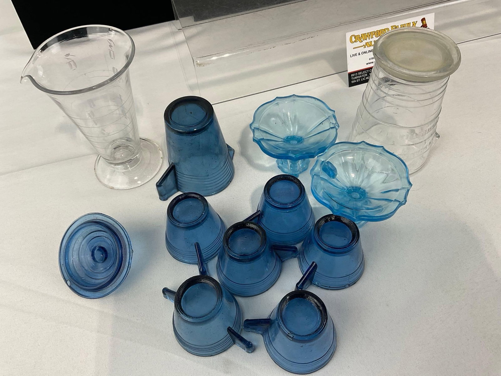 Antique Kodak Eastman Co Glass, & 7 Akro Childrens Cobalt Glasses & Pair of Mini Candlestick Hold... - 8