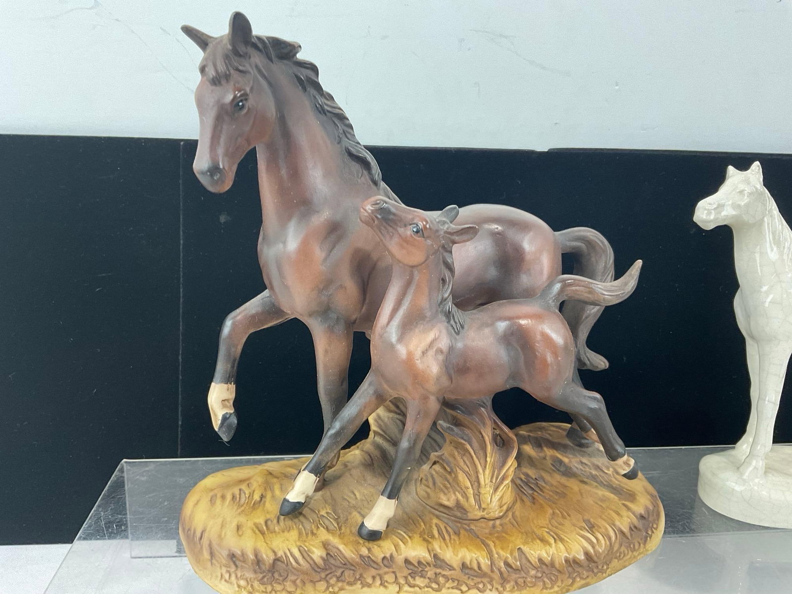 Pair of Horse Figures, German Crackle-Glazed White Porcelain & Brown Satin Glaze - 3