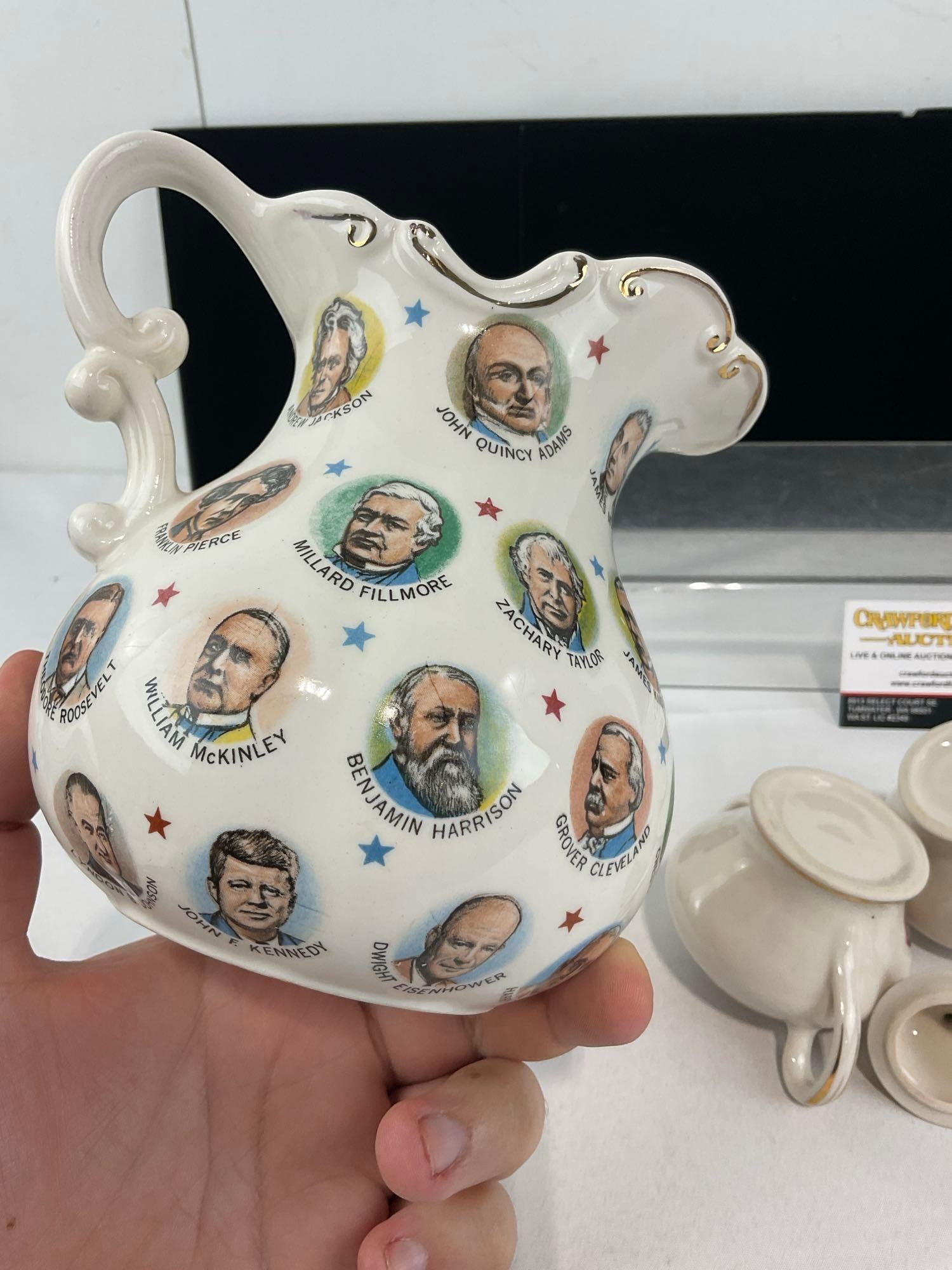 George & Martha Washington Creamer & Sugar Bowl, 1965 Chadwick-Miller Presidential Pitcher - 3