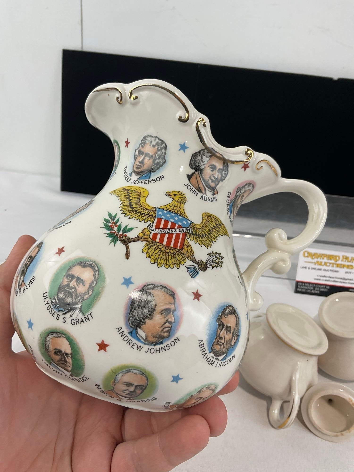 George & Martha Washington Creamer & Sugar Bowl, 1965 Chadwick-Miller Presidential Pitcher - 4