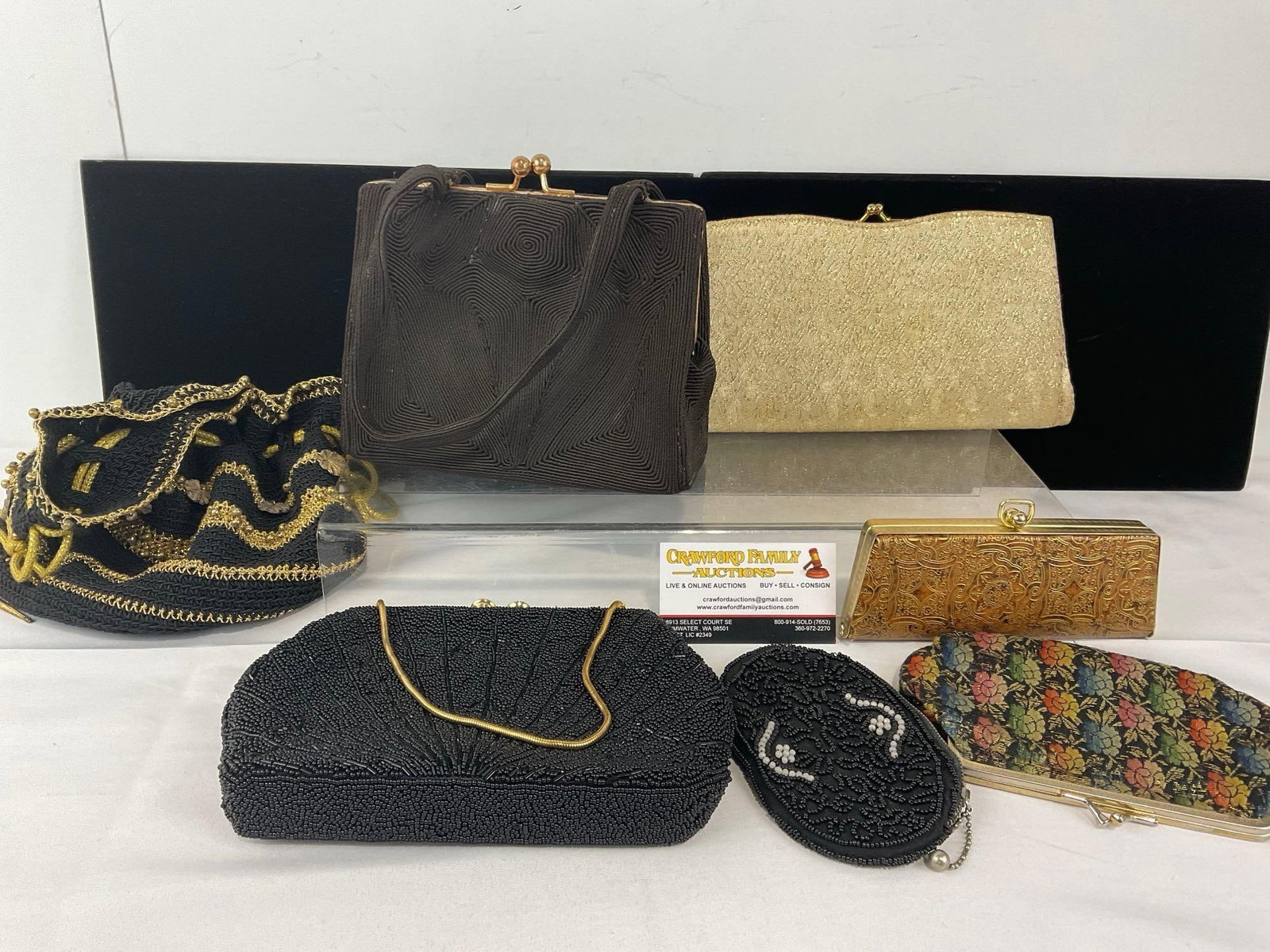 Variety of 7 Purses, Coinpurses, & Evening Clutches, Crochet Drawstring w/Bakelite Bottom, Beaded (1 of 14)