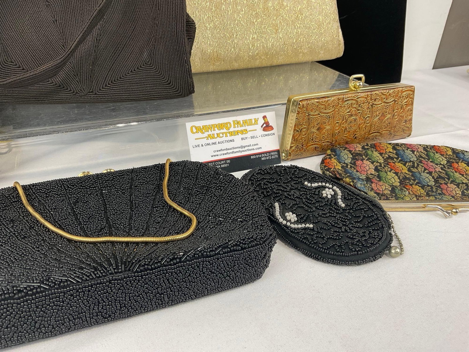 Variety of 7 Purses, Coinpurses, & Evening Clutches, Crochet Drawstring w/Bakelite Bottom, Beaded - 3