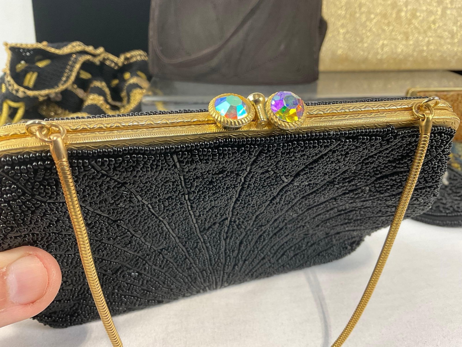 Variety of 7 Purses, Coinpurses, & Evening Clutches, Crochet Drawstring w/Bakelite Bottom, Beaded - 5