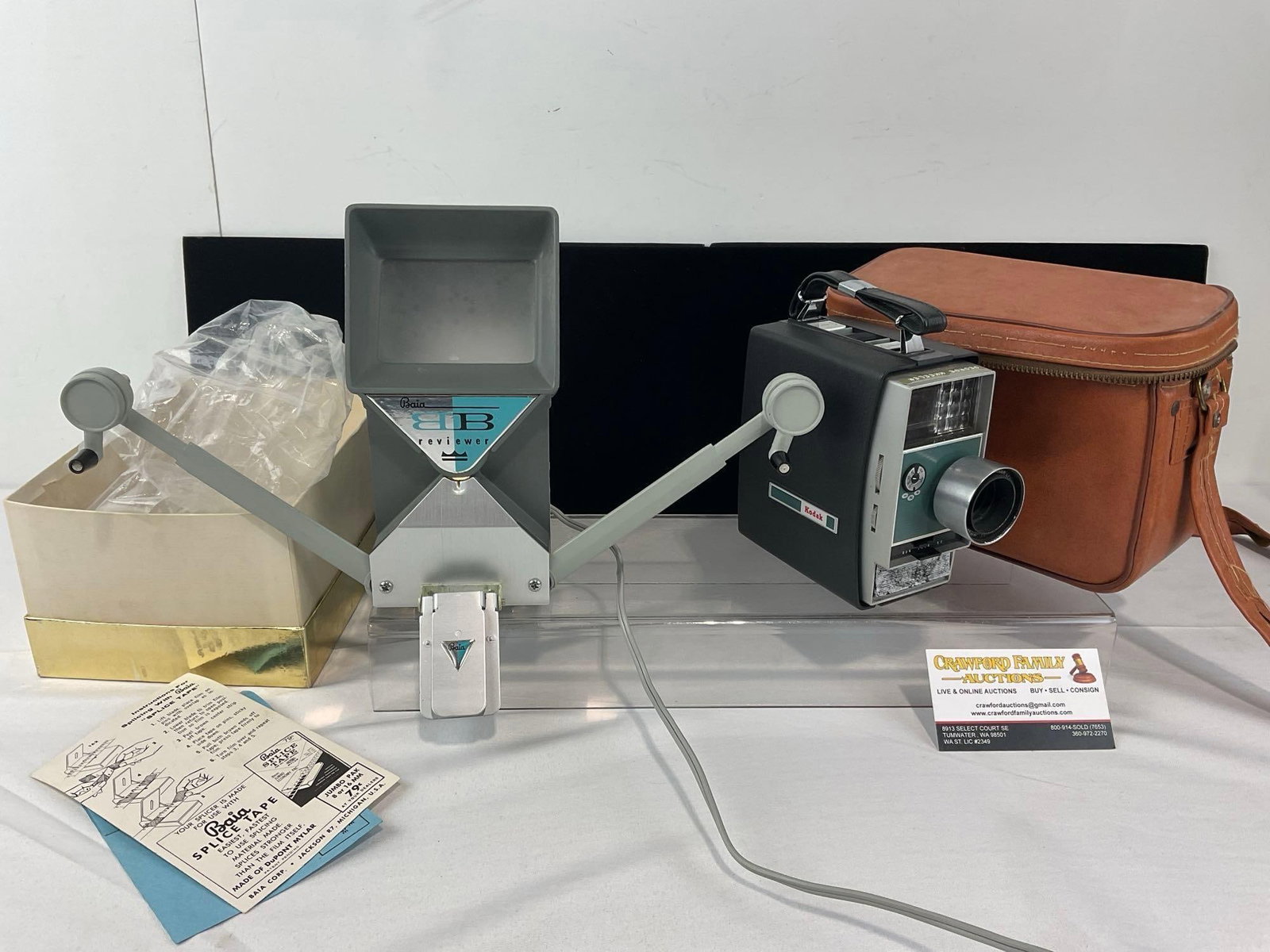 Kodak Electric 8 Automatic Camera & Baia Reviewer 8mm Movie Editor Model RE-8-120: Appears to be in good shape. The piece measures approx 9h x 9w x 7d inches. See pics. E-6610