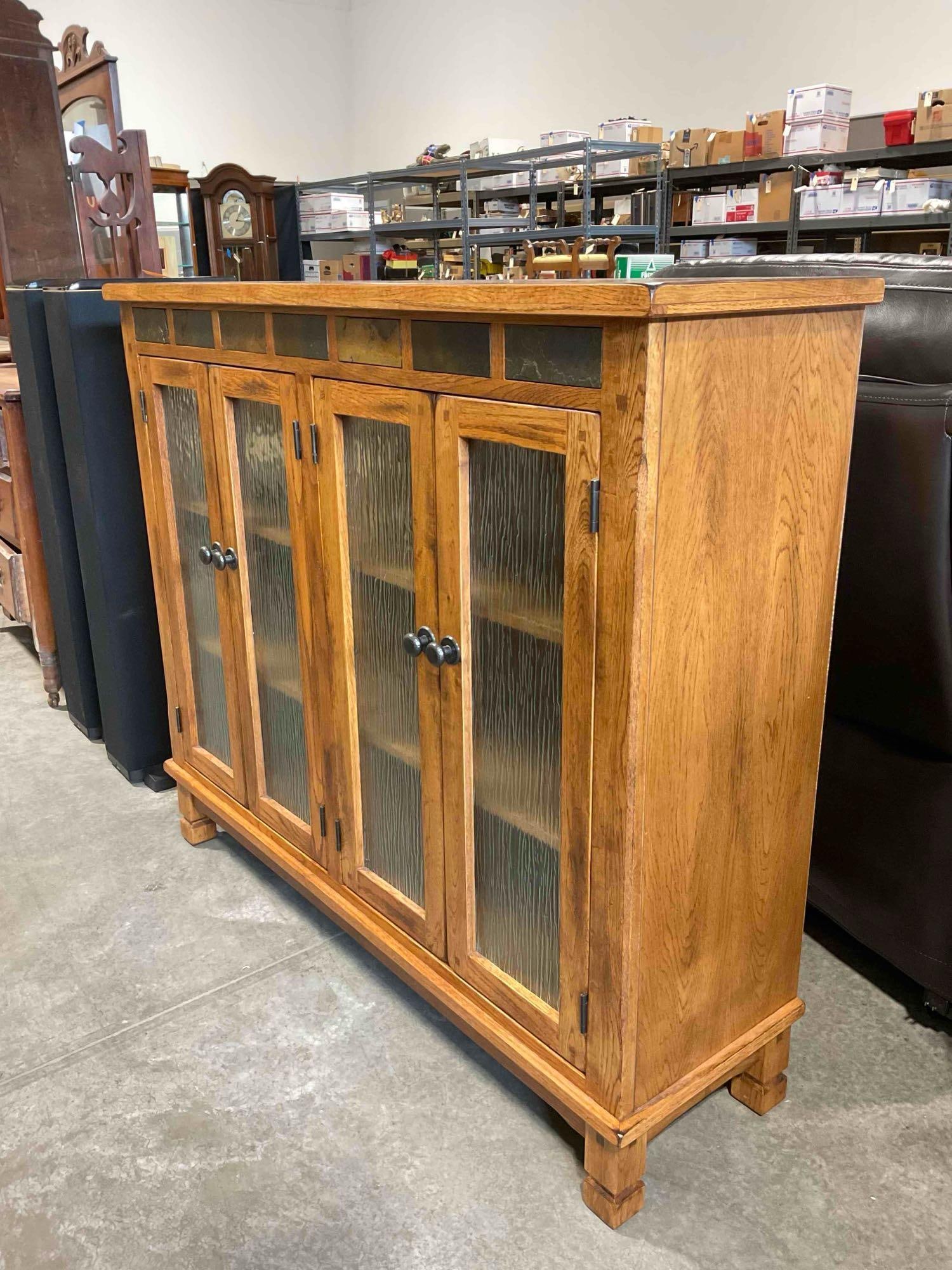 Sunny Designs Oak Finish Sedona Bookcase w/ Glass Fronted Cabinets & Stone Accent. See pics. - 2