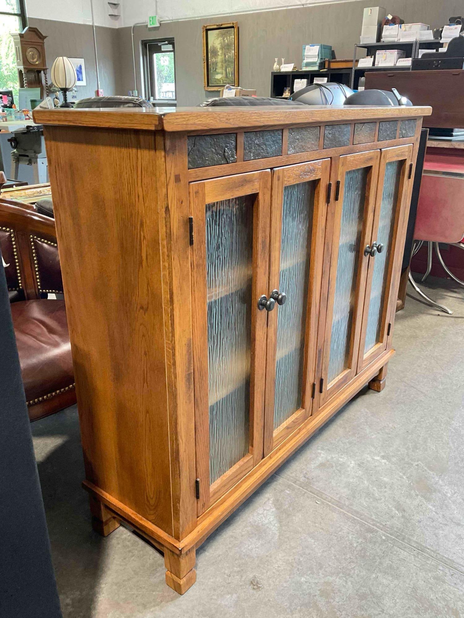 Sunny Designs Oak Finish Sedona Bookcase w/ Glass Fronted Cabinets & Stone Accent. See pics. - 3