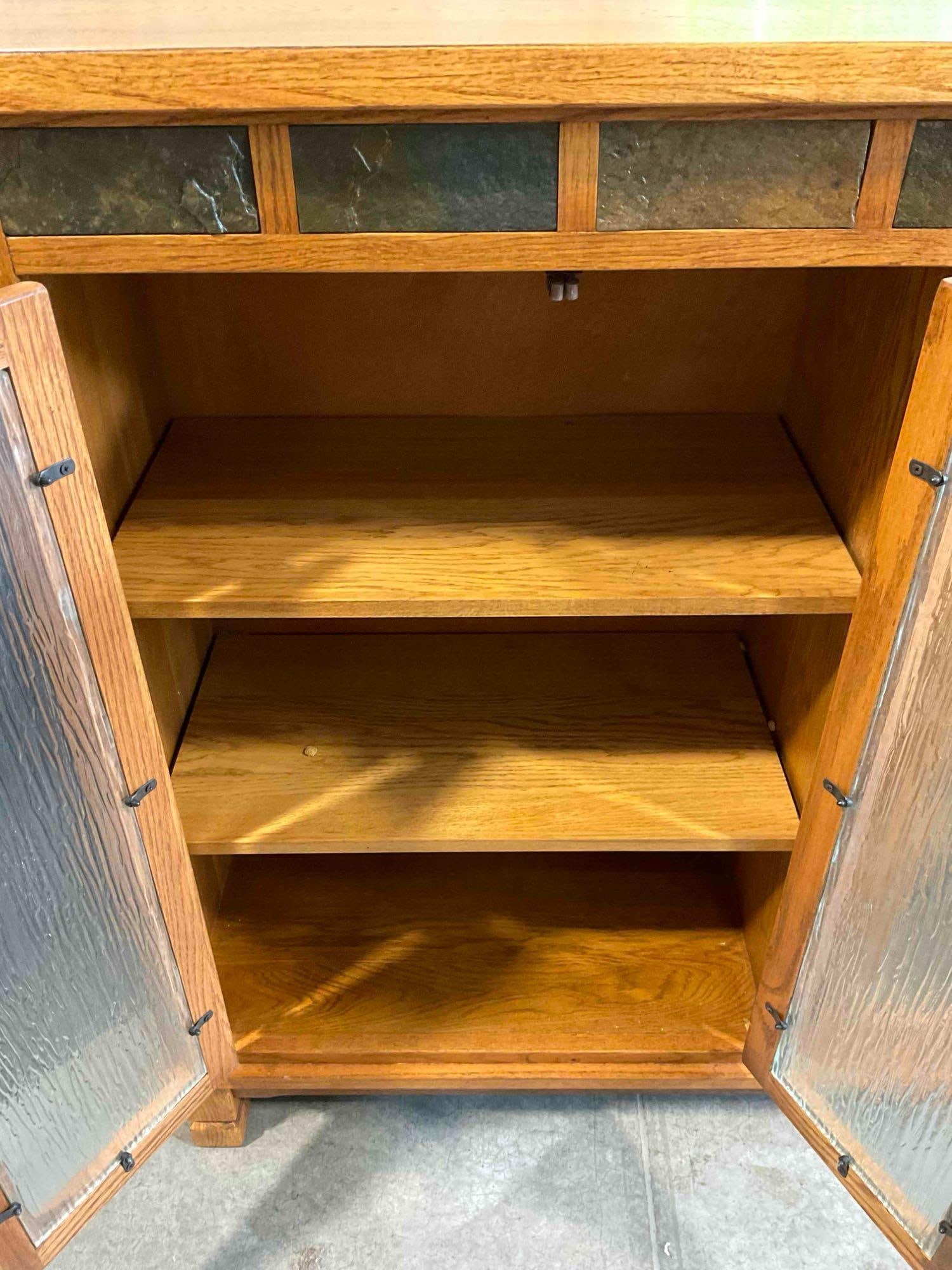 Sunny Designs Oak Finish Sedona Bookcase w/ Glass Fronted Cabinets & Stone Accent. See pics. - 5