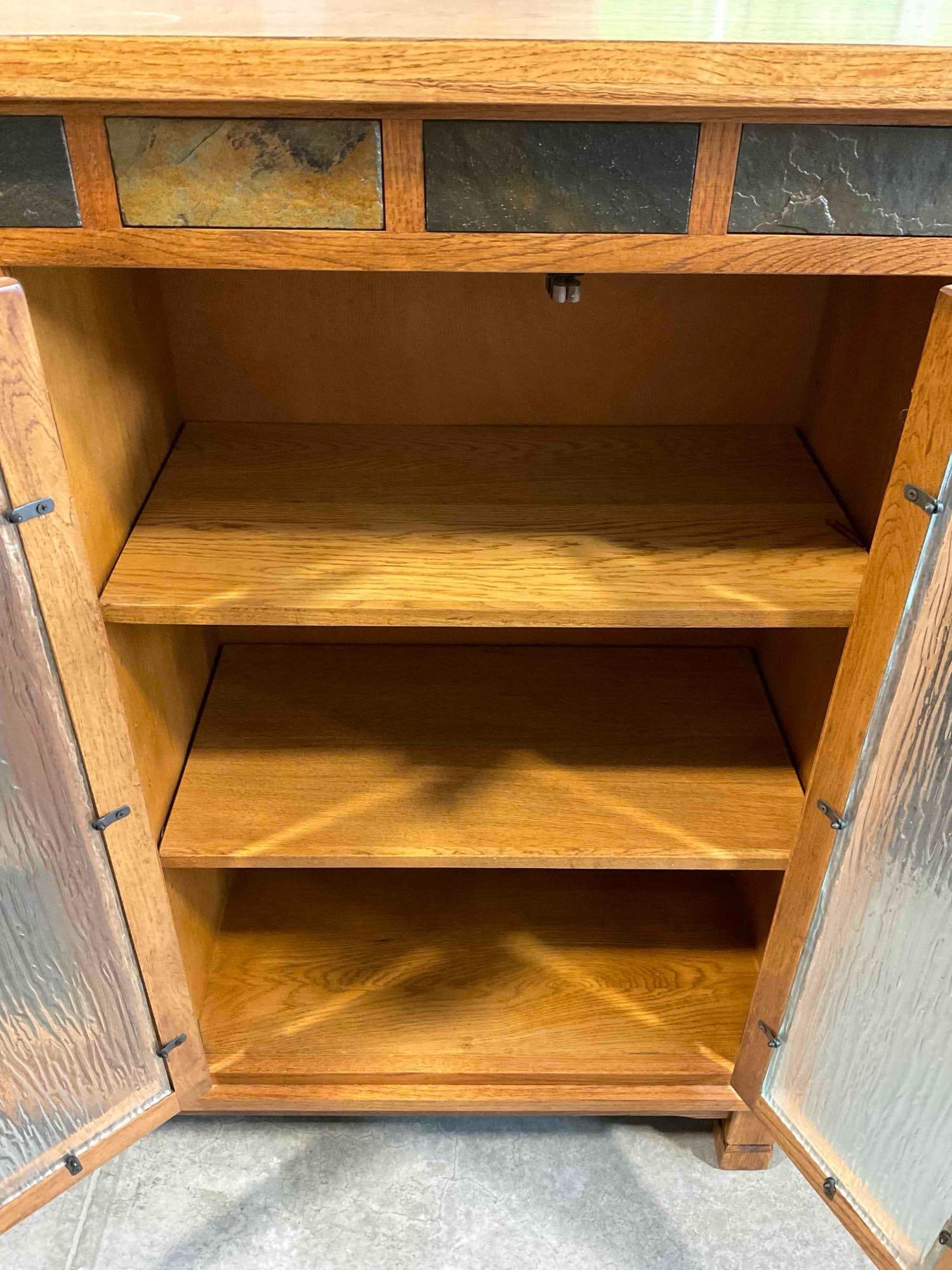 Sunny Designs Oak Finish Sedona Bookcase w/ Glass Fronted Cabinets & Stone Accent. See pics. - 6