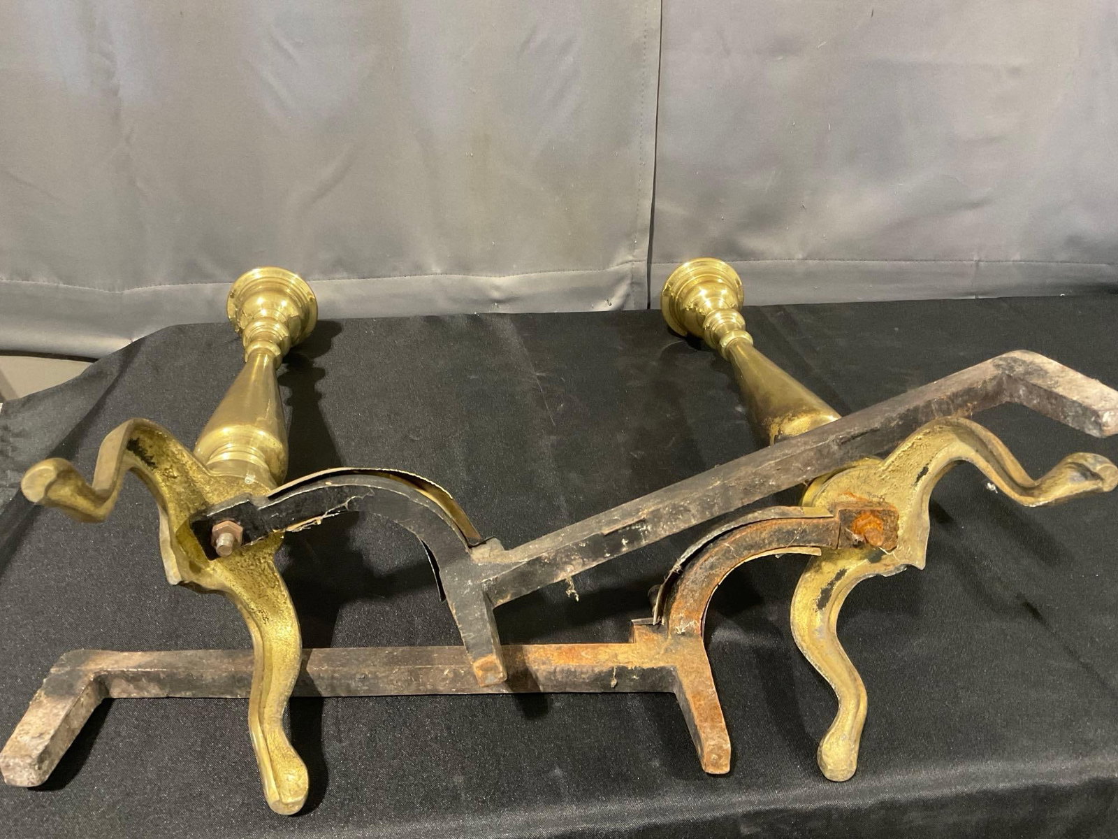 Pair of Antique Cast Brass Sheffield New York Fireplace Andirons, Tall Finial designs - 5