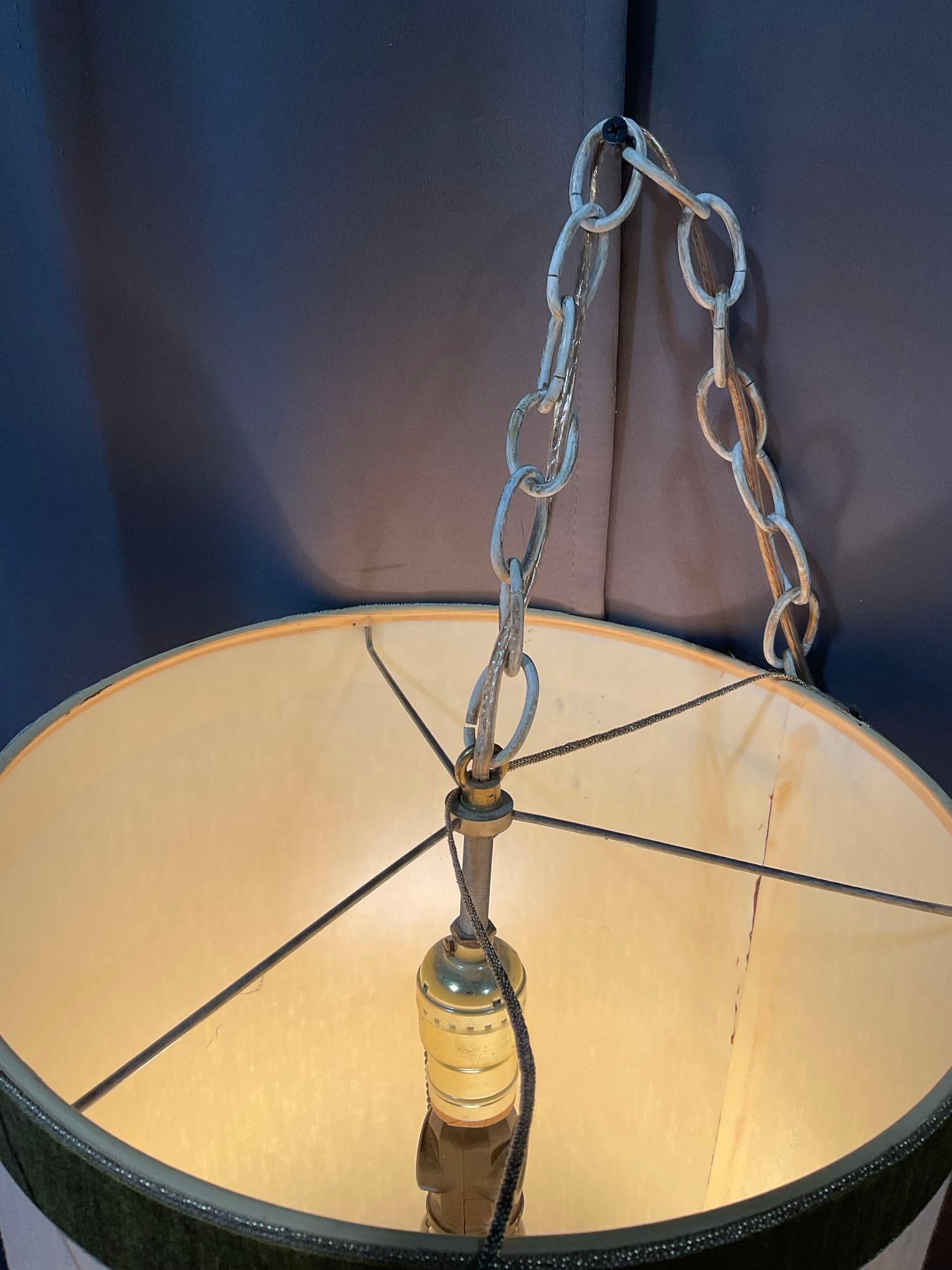 Vintage Mid Century Hanging Swag Lamp, Cast Brass Finial, White Chain, Tested & working - 2