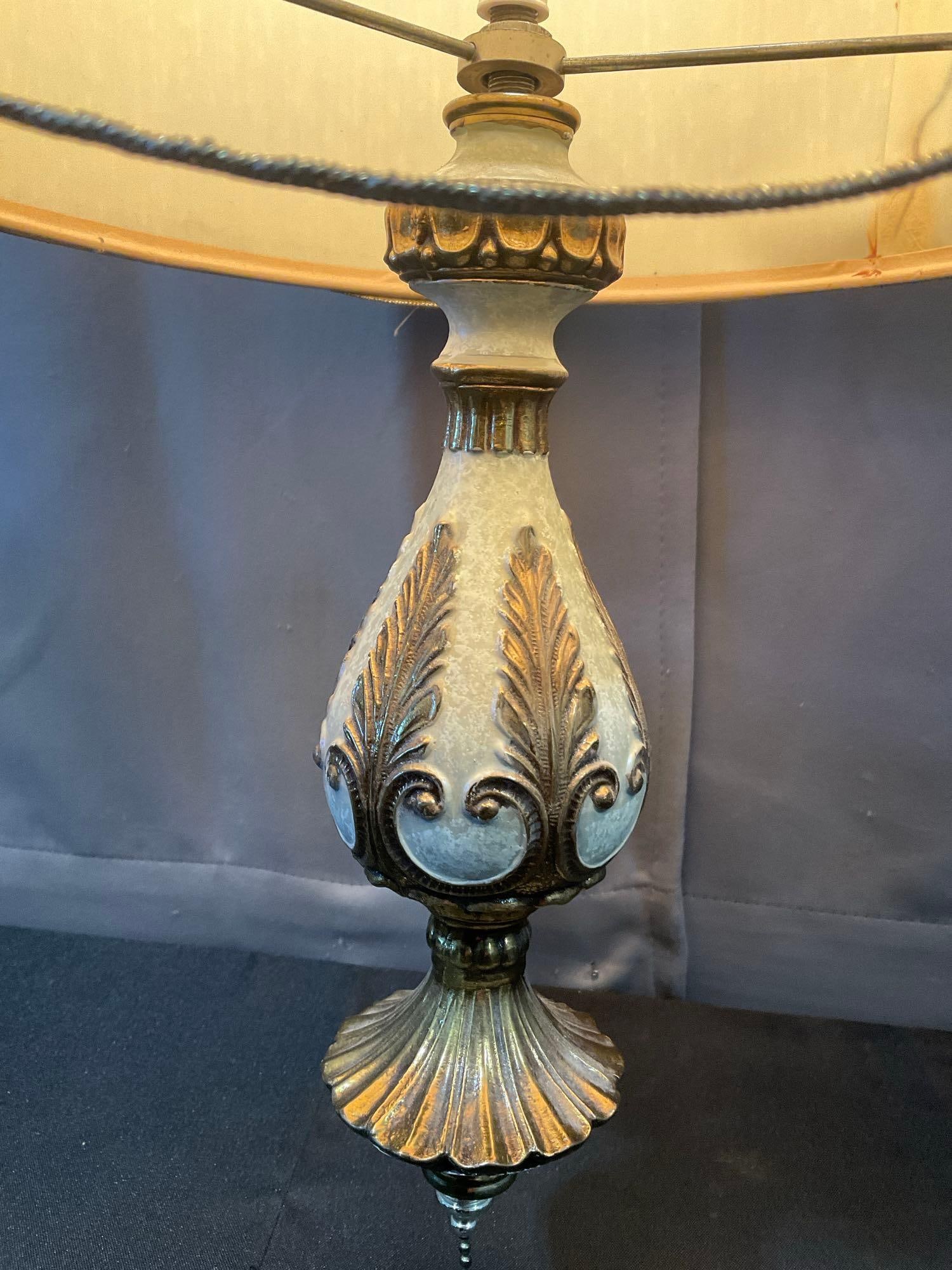 Vintage Mid Century Hanging Swag Lamp, Cast Brass Finial, White Chain, Tested & working - 3