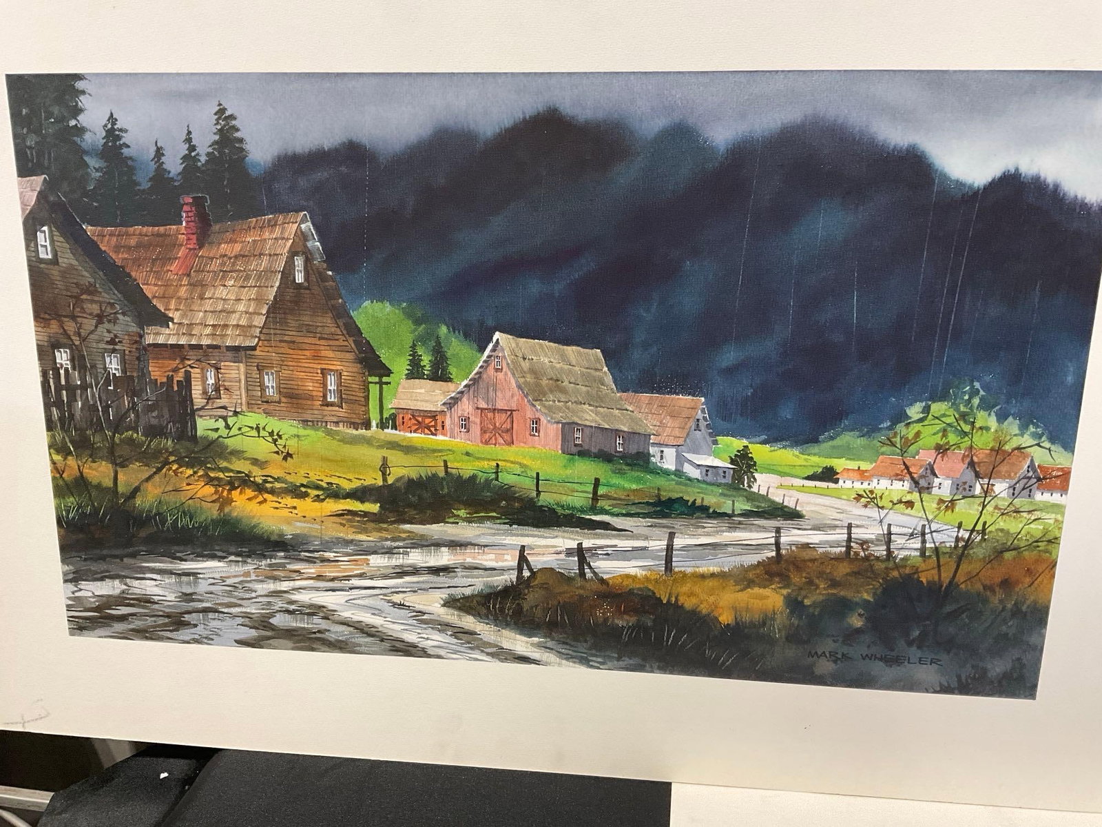 2 Original Watercolors, Rural Barn scenes, & Litho Ship, Signed & #d 26/100 by Mark Wheeler, 24x31 - 2