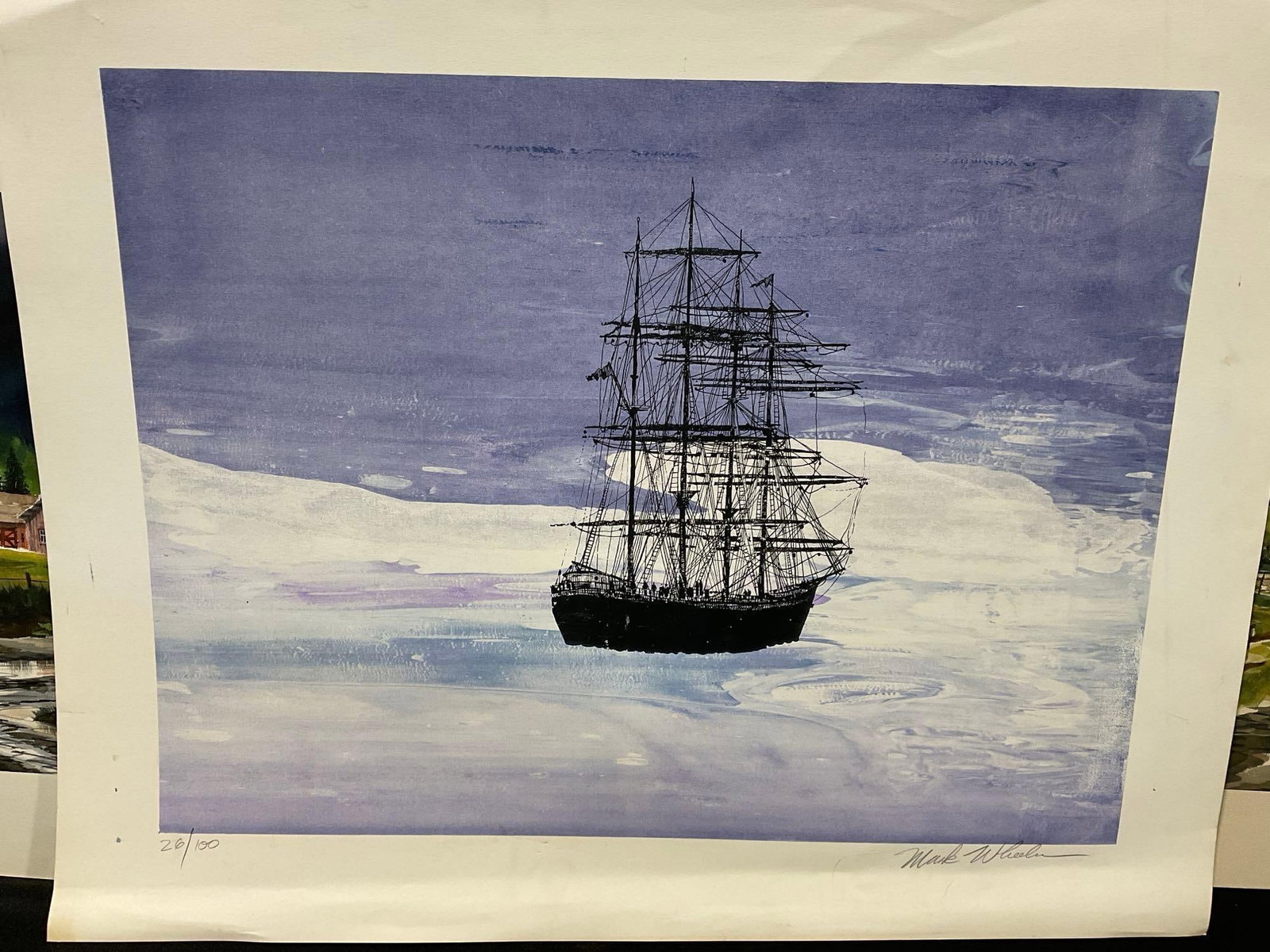 2 Original Watercolors, Rural Barn scenes, & Litho Ship, Signed & #d 26/100 by Mark Wheeler, 24x31 - 4