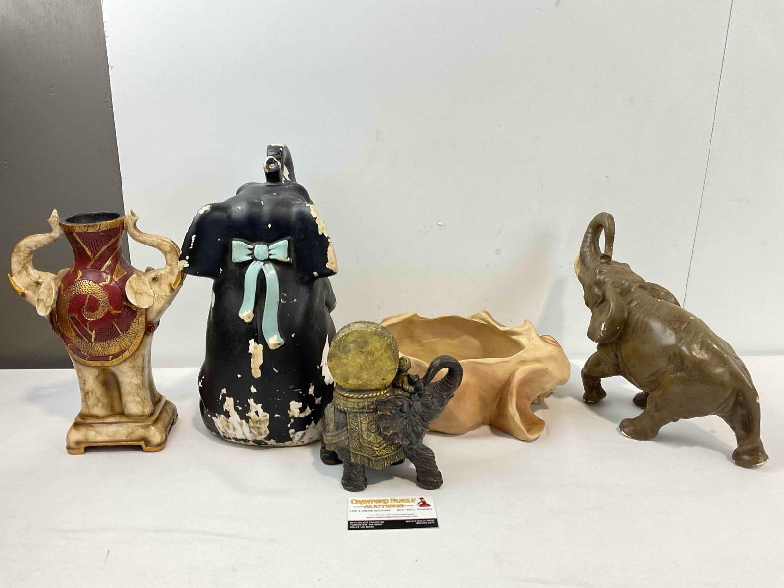 5 pcs Vintage Elephant Decorative Statuette Collection, incl. Ceramic, Composite & More! - 9