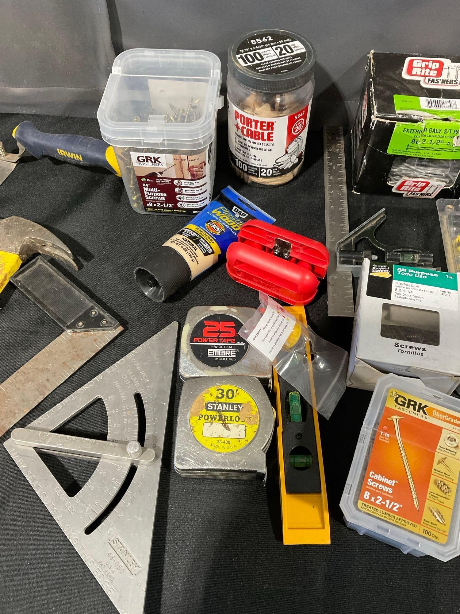 Variety of Tools, Hammers, Squares, Tapes, Jointing Biscuits, Saw & more - 3
