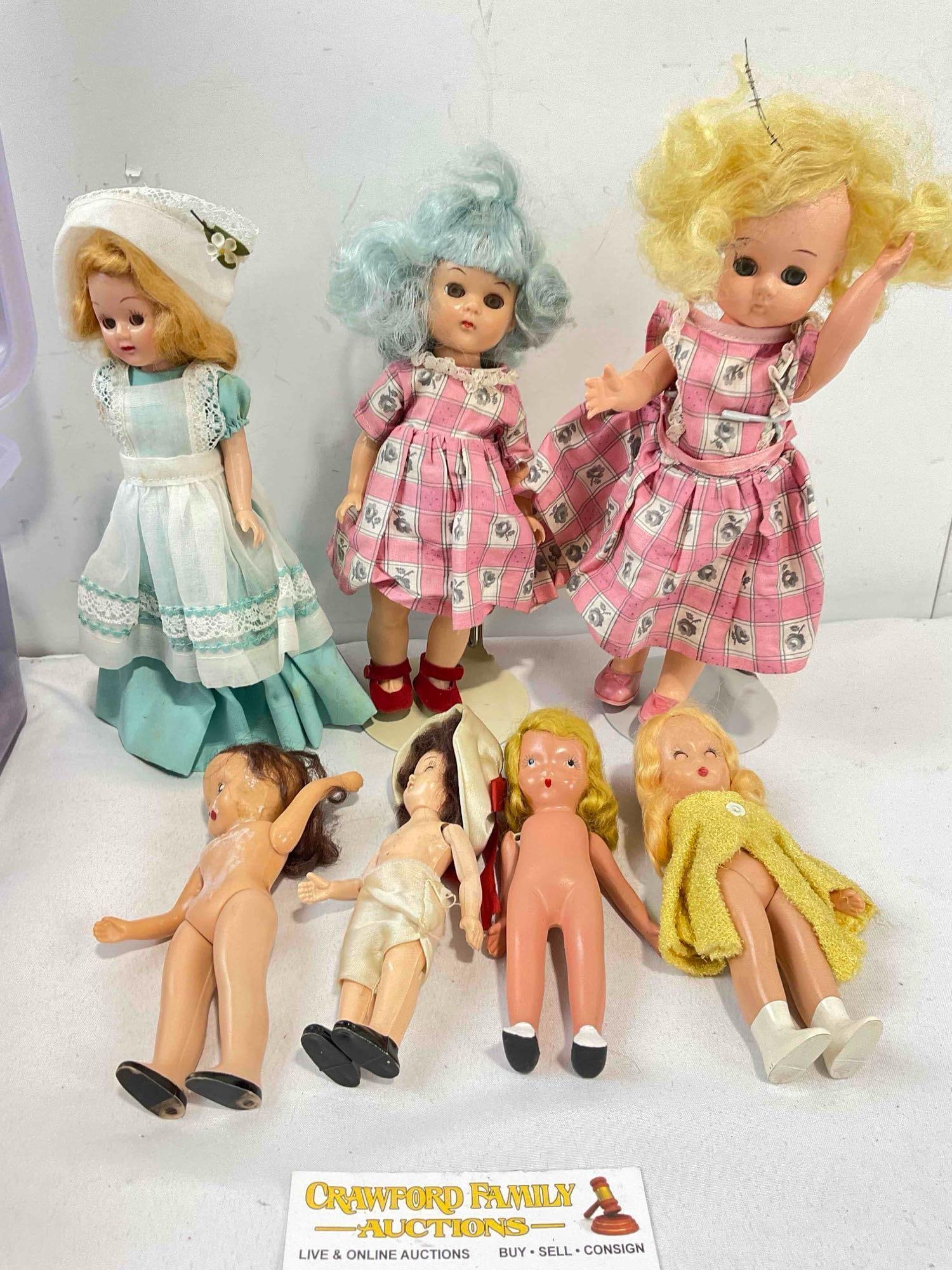10+ pcs Vintage Assortment, incl. Box of Ribbons & 7 pcs Dolls. Fair Condition. See pics. - 3