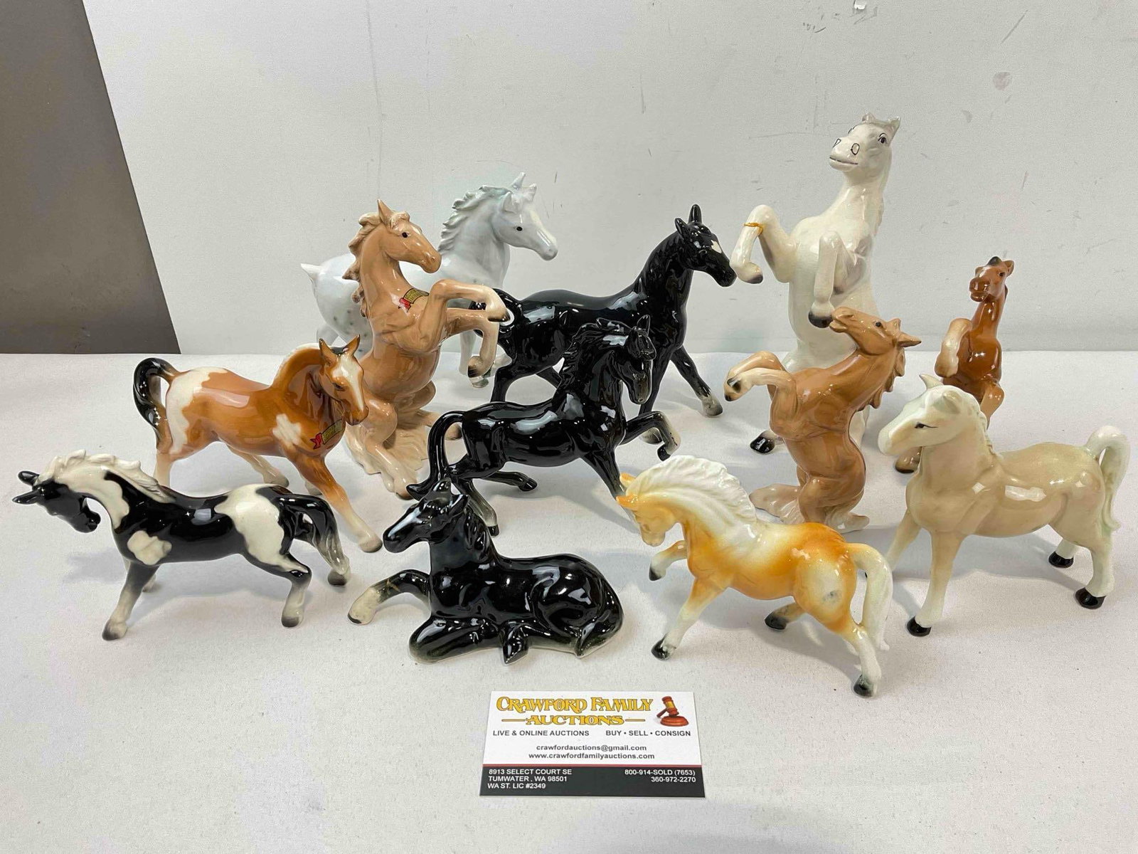 12 pcs Vintage Ceramic Horse Figurines, incl. Paints, Grays, Blacks, Palominos & More! See pics.: 12 pcs Vintage Ceramic Horse Figurines, incl. Paints, Grays, Blacks, Palominos & More! Pieces have wear indicative of age and use, two have been repaired, a third has lost its tail (included),