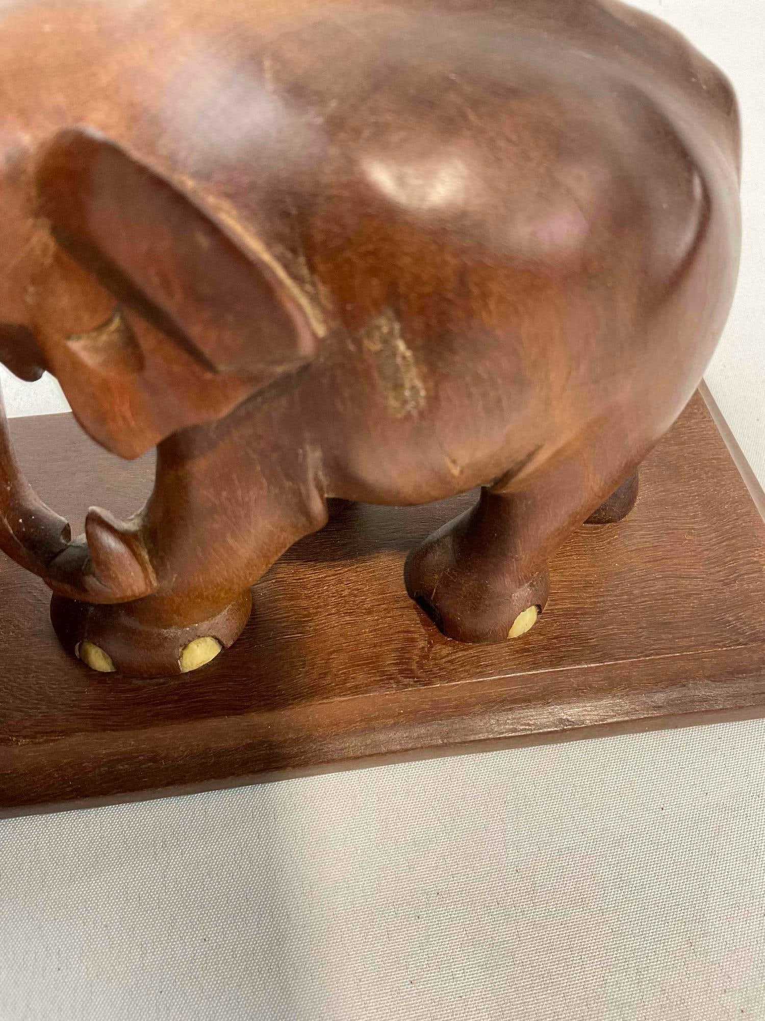 Vintage Charming Carved Mahogany? Wooden Elephant Bookends. Fair Condition. See pics. - 8