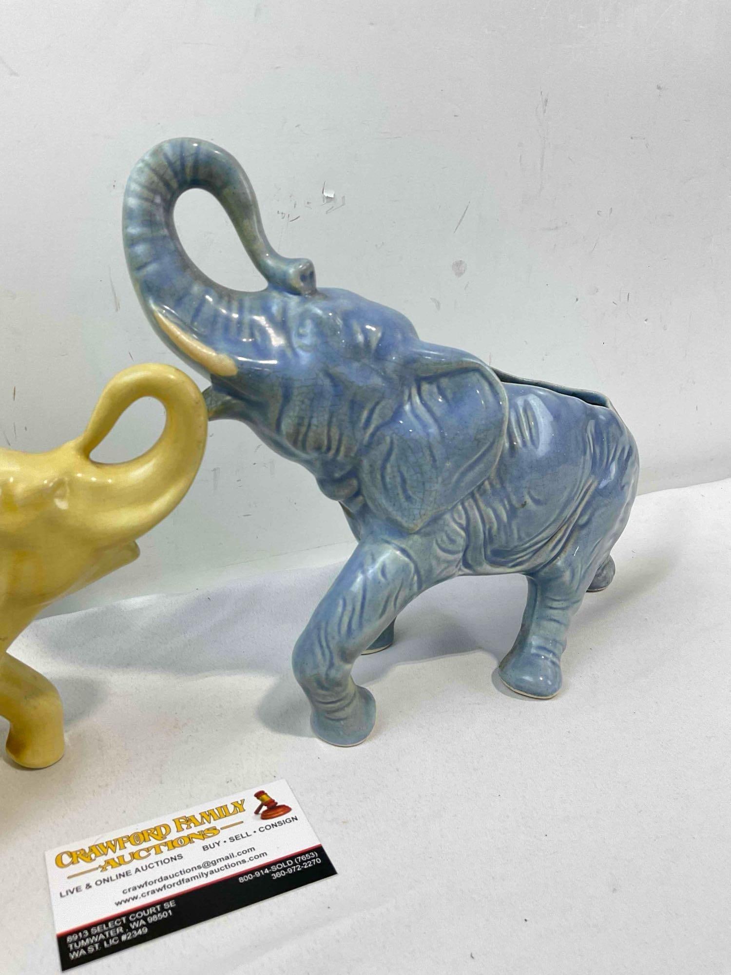 2 pcs Vintage Ceramic Elephant Figural Planters, Yellow & Blue Glazed. Good Condition. See pics. - 5