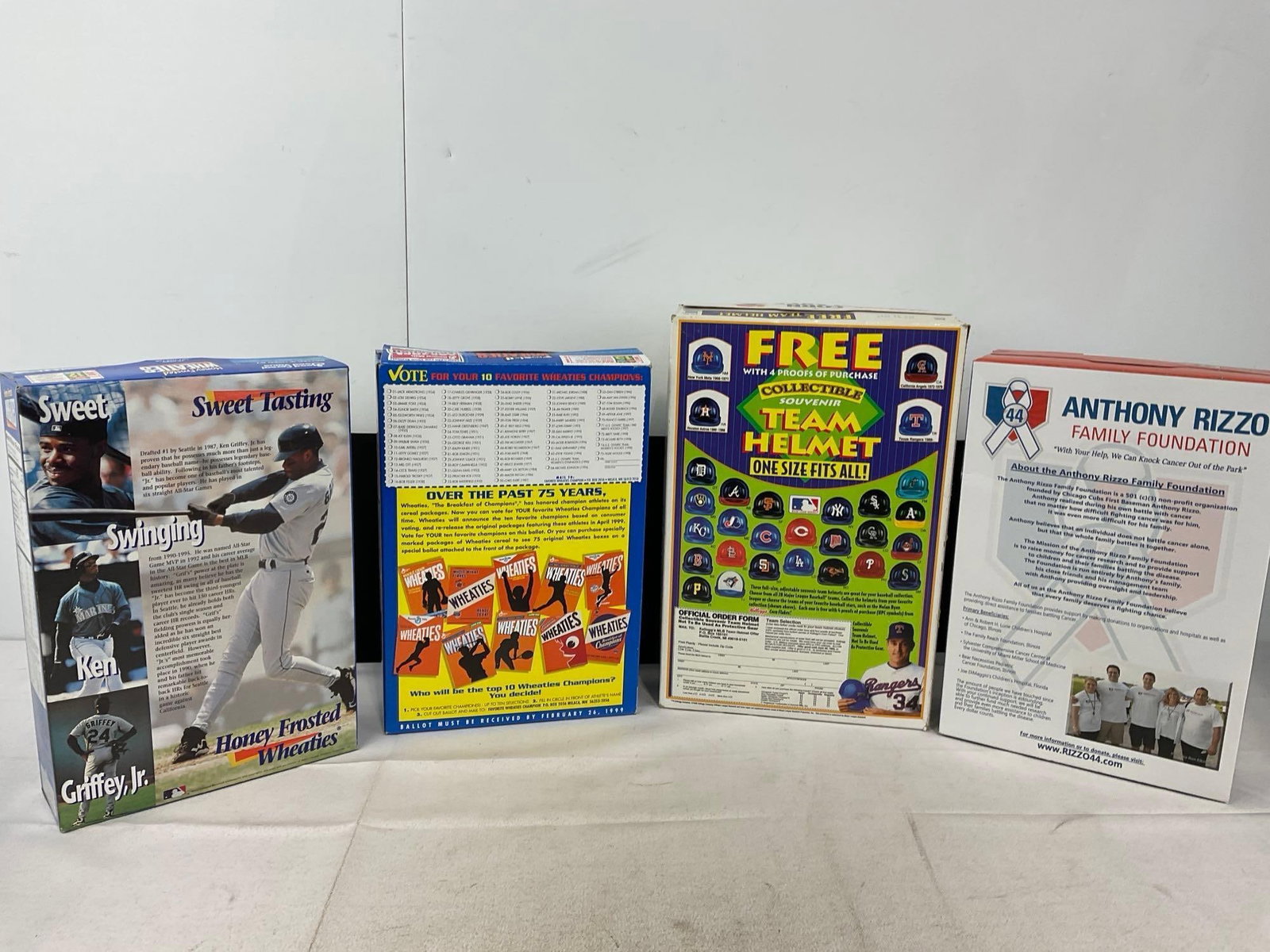 4 Cereal Boxes w/2x Ken Griffey Jr, Nolan Ryan, & Anthony Rizzo on the cover, Collectors Packages - 4