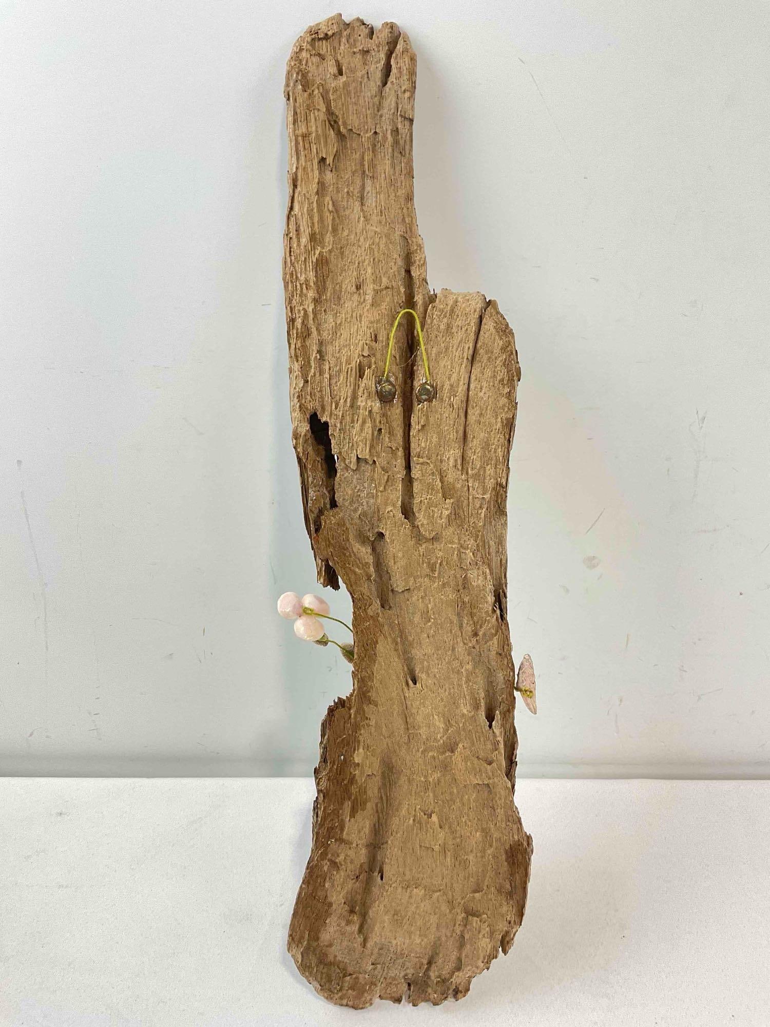 Vintage Driftwood & Seashell Decorative Wall Art w/ Floral Design. Fair Condition. See pics. - 5