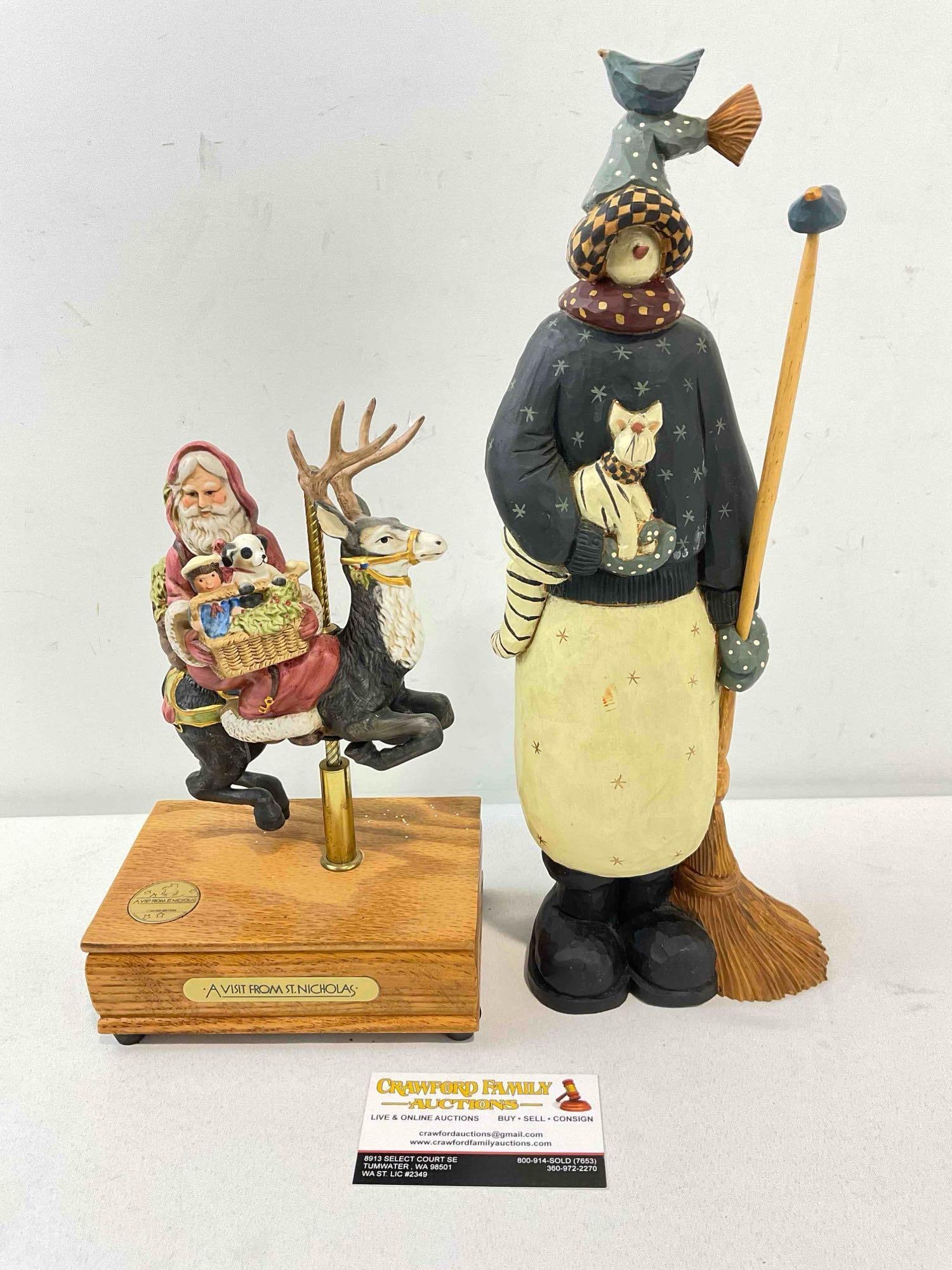 2 pcs Vintage Christmas Decorations, incl. Williraye Studio Composite Snowman & More! See pics.: 2 pcs Vintage Christmas Decorations, incl. Williraye Studio Composite Snowman & More! Also includes A Visit from St. Nicholas Limited Edition Ceramic Music Box number 2371, plays We Wish You a