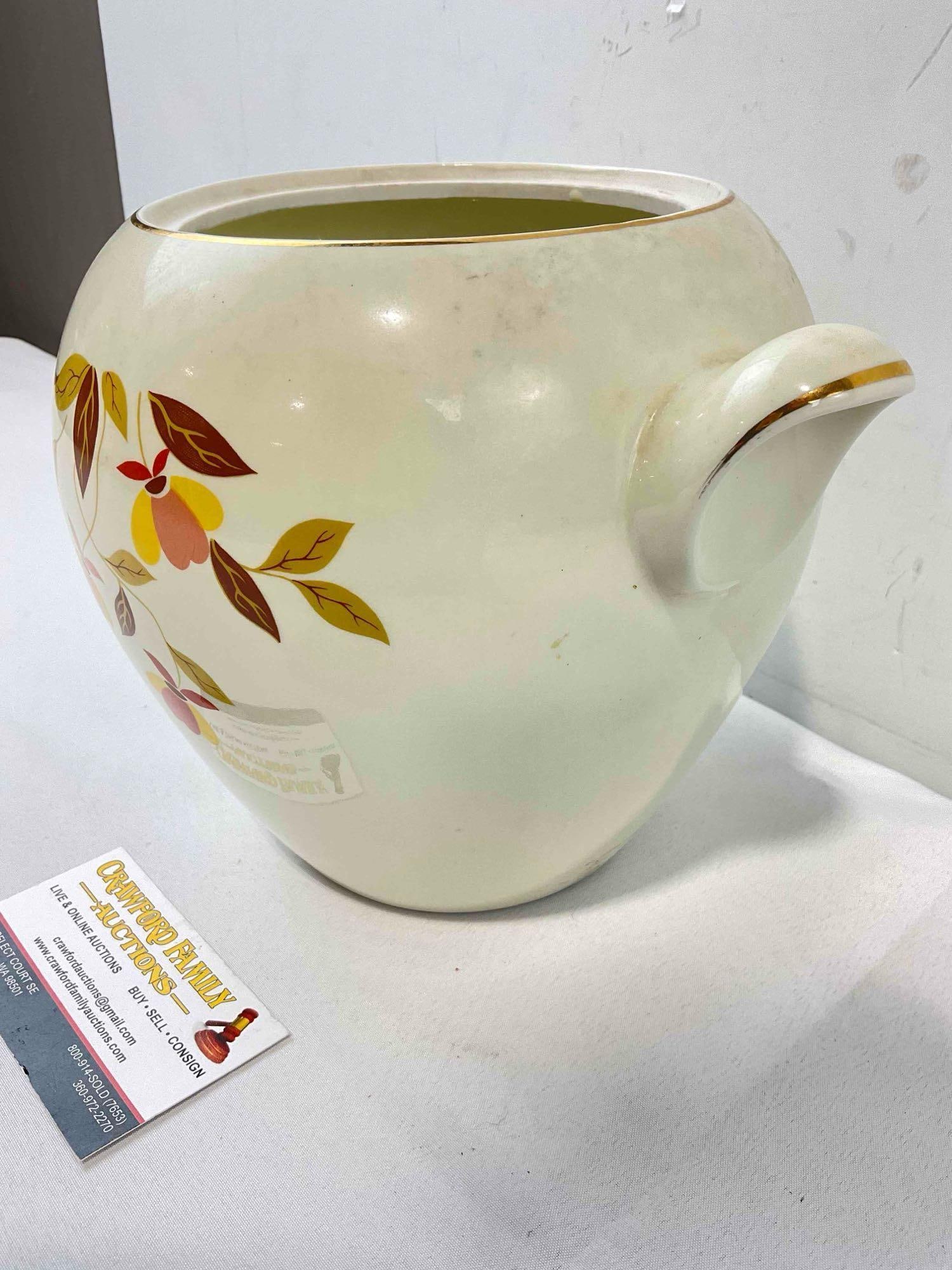 Vintage Hall's Superior China Ceramic Cookie Jar w/ Autumn Leaf Pattern. Far Condition. See pics. - 3