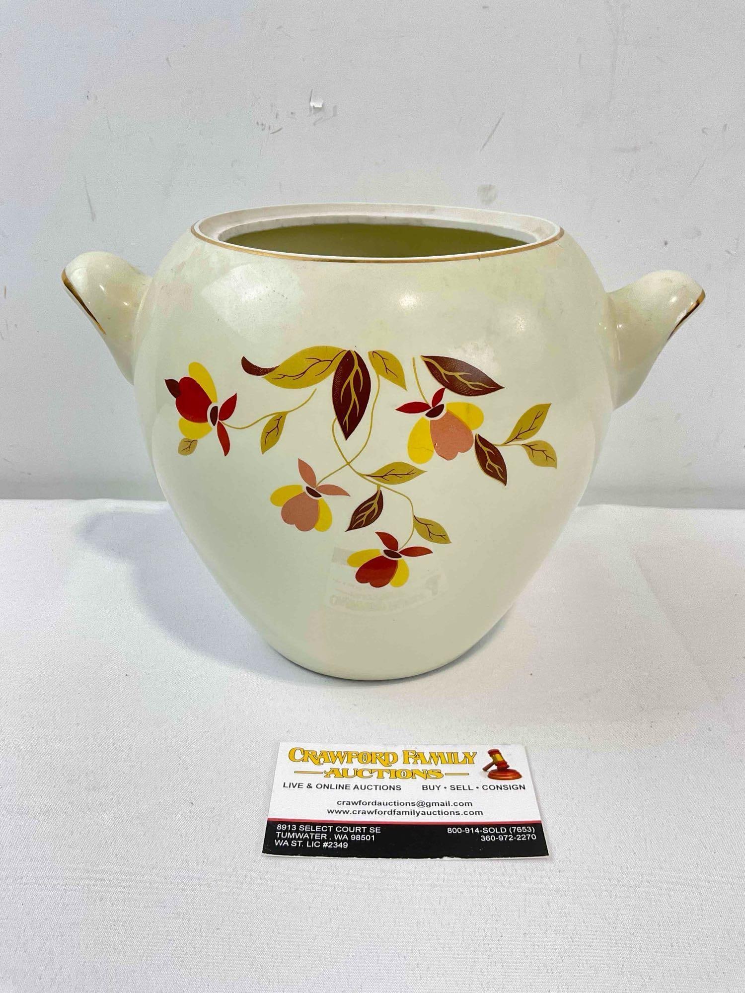 Vintage Hall's Superior China Ceramic Cookie Jar w/ Autumn Leaf Pattern. Far Condition. See pics. - 5