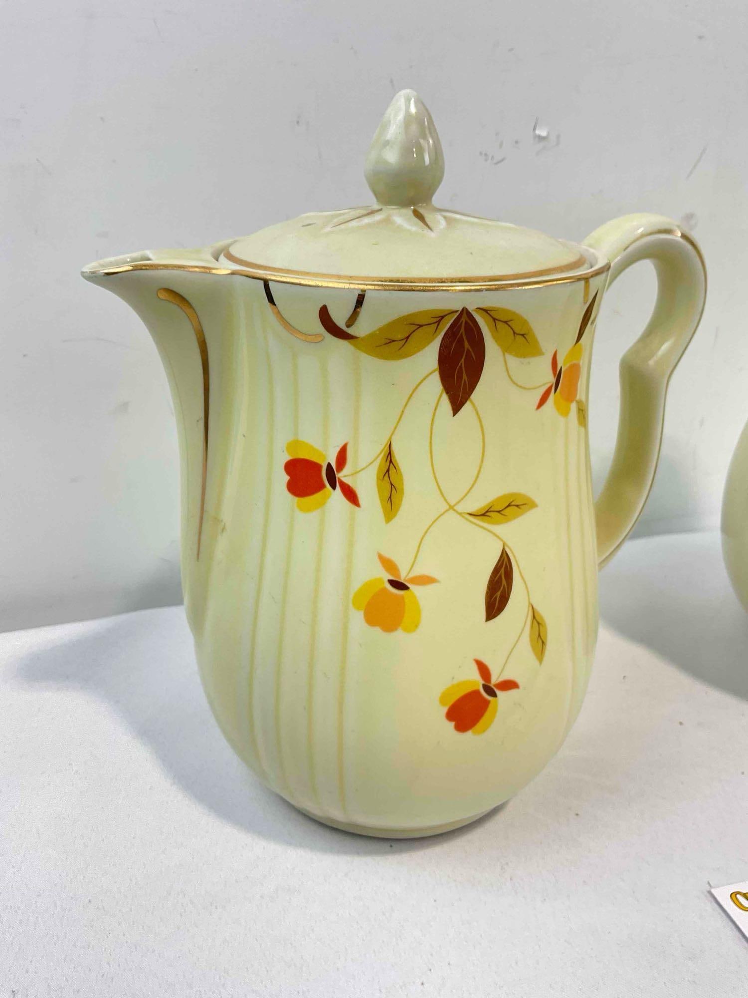 2 pcs Vintage Hall's Superior China Ceramic Coffee Pots in Autumn Leaf Pattern. Fair Condition. - 3