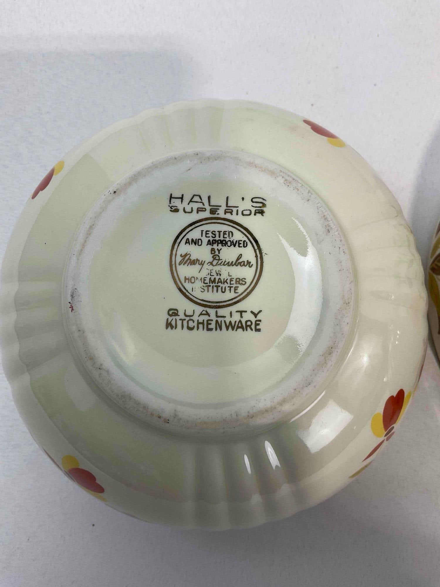 3 pcs Vintage Hall China Ceramic Mixing Bowls in Autumn Leaf Pattern. Good Condition. See pics. - 6