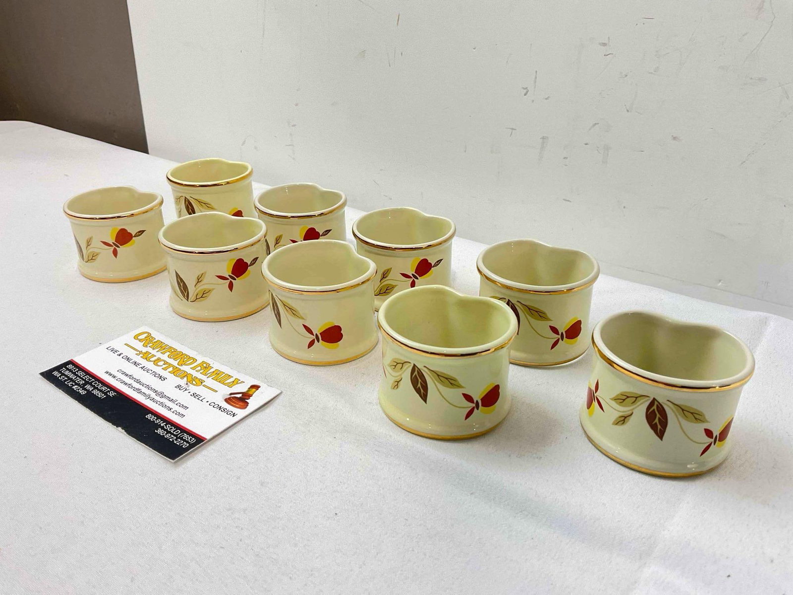 9 pcs China Specialties Ceramic Napkin Rings w/ Hall China's Autumn Leaf Design. See pics. - 2