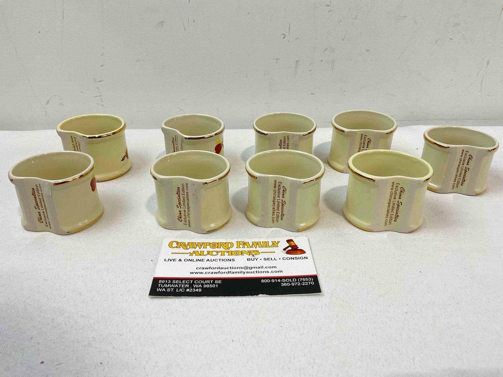 9 pcs China Specialties Ceramic Napkin Rings w/ Hall China's Autumn Leaf Design. See pics. - 4