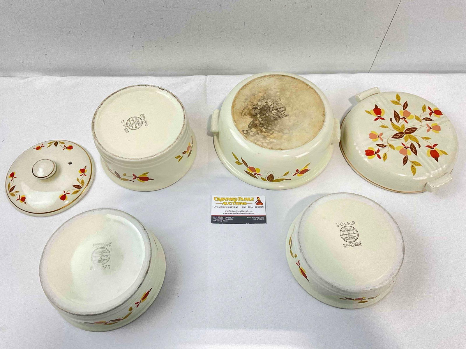 4 pcs Vintage Hall China Ceramic Dish Assortment w/ Autumn Leaf Design. Good Condition. - 4
