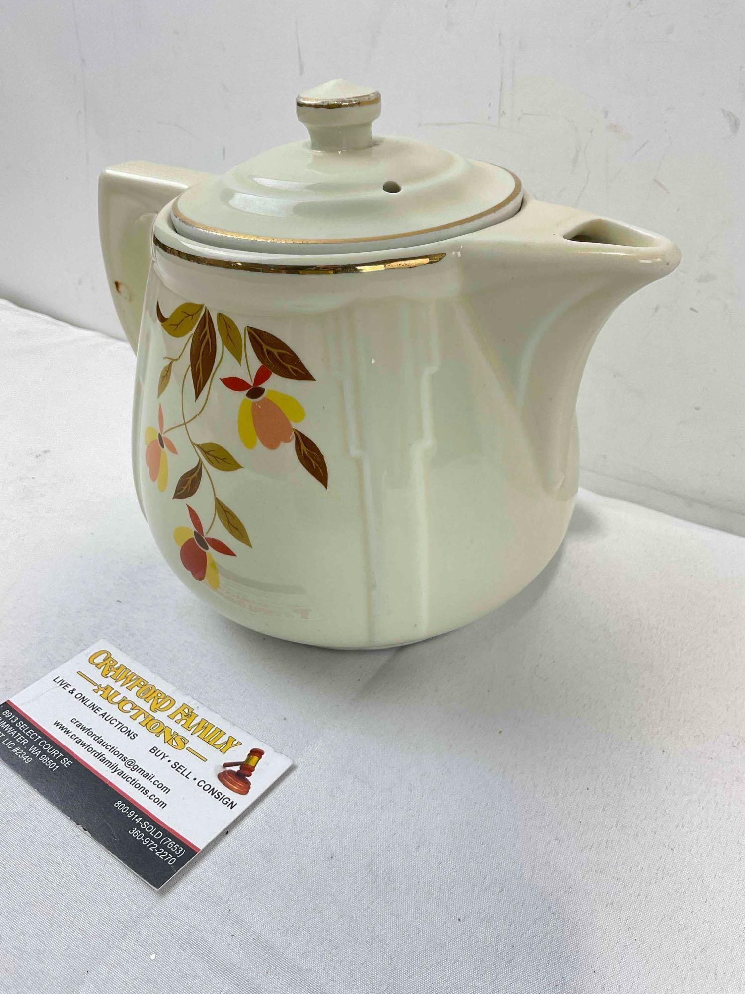 Vintage Hall China Ceramic Coffee Pot w/ Autumn Leaves Design. Good Condition. See pics. - 2