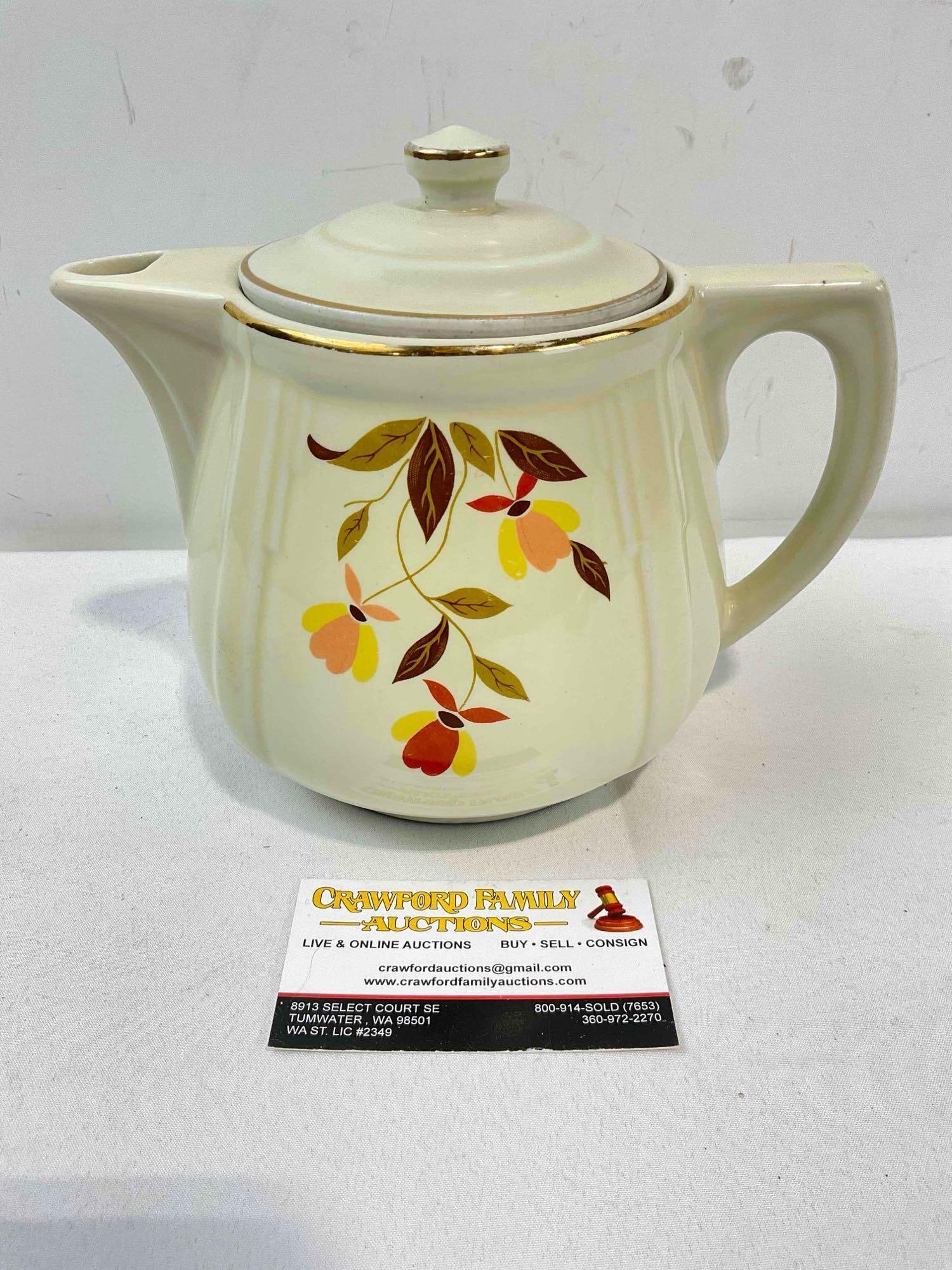 Vintage Hall China Ceramic Coffee Pot w/ Autumn Leaves Design. Good Condition. See pics. - 5
