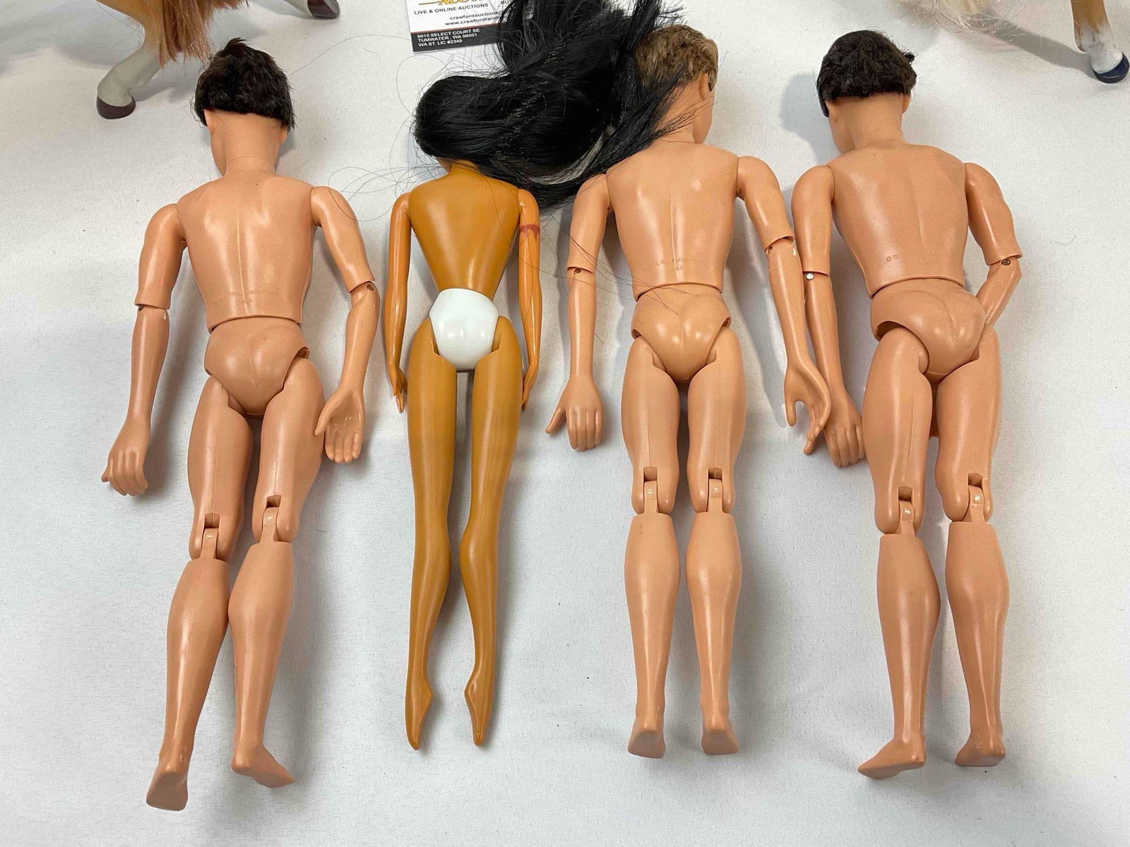 6 pcs Barbie Toys, incl. 4x Collectible Fashion Dolls w/ Stands & 2x Horses. Fair Condition. See - 9